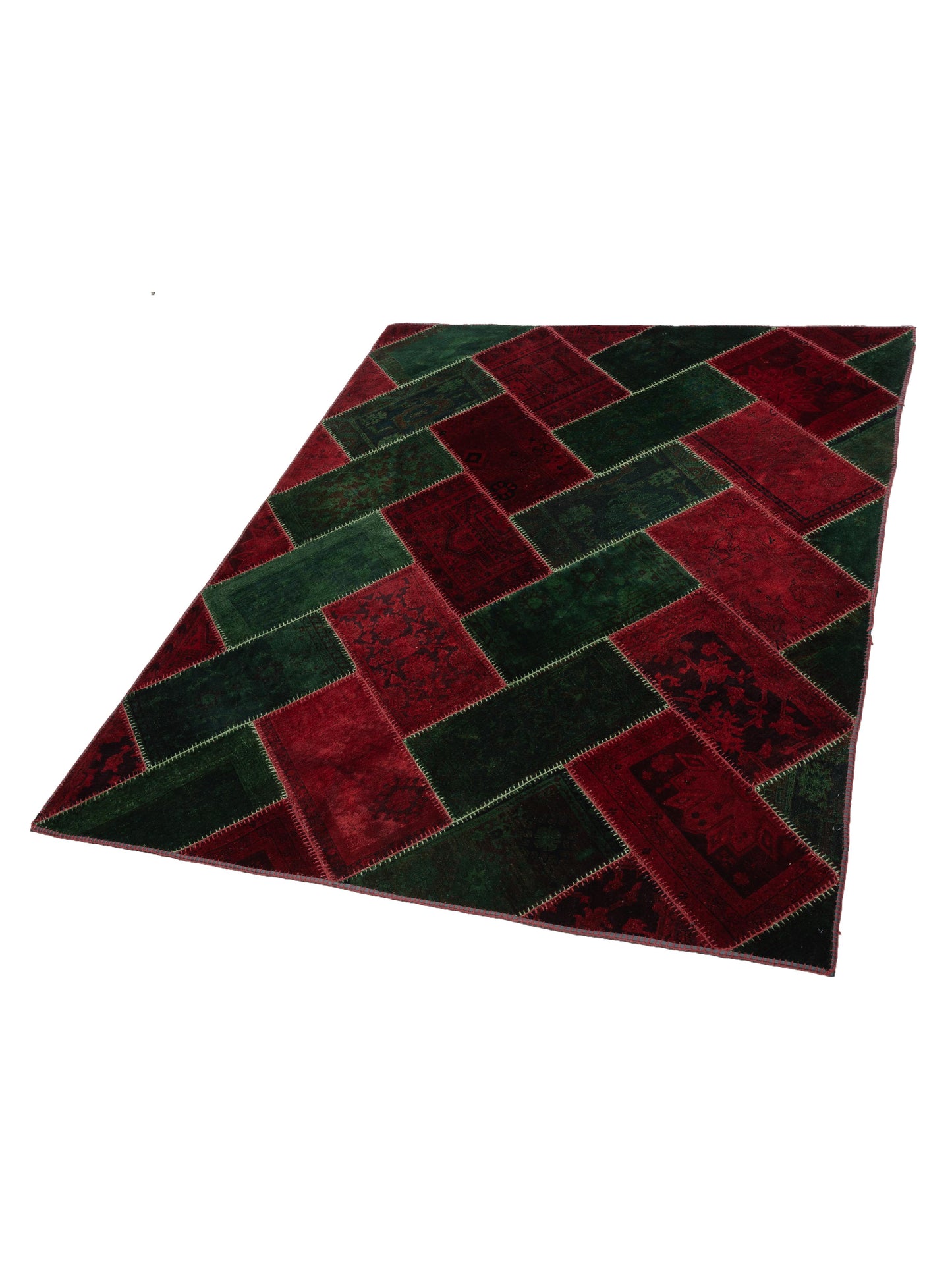Turkish Vestige Patchwork 114229 Green Red 8.6x10.7 Hand Knotted Rug