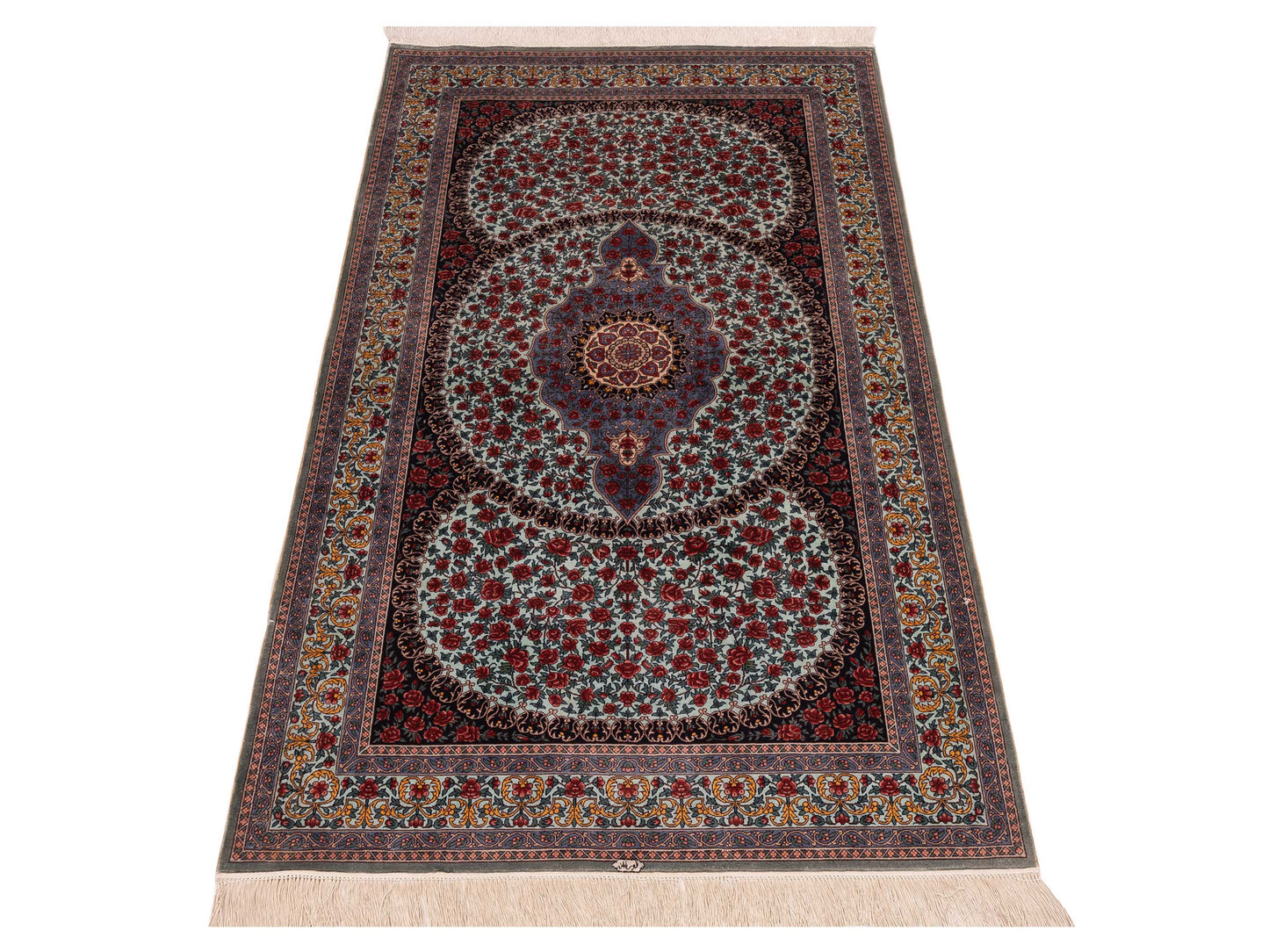 Pure Silk 122086 Blue Blue 3.1x5.2 Hand Knotted Rug
