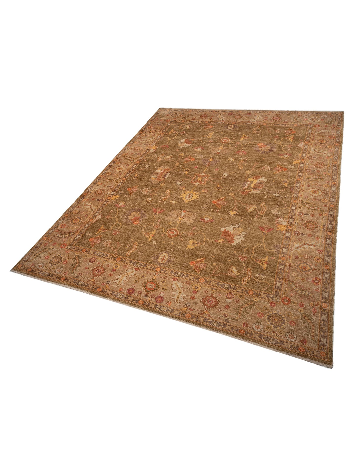 Angora Oushak 107604 Green Light Brown 13.2x16.2 Hand Knotted Rug