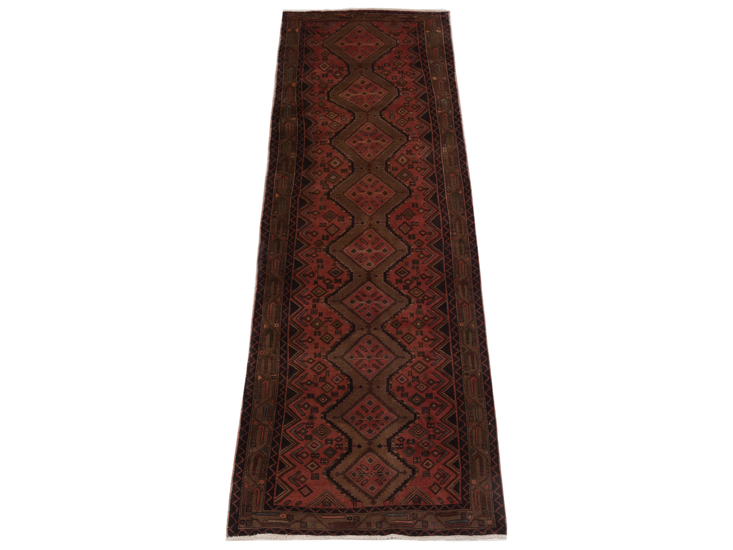 Persian 93441 Rust Brown 3.9x12.4 Hand Knotted Rug