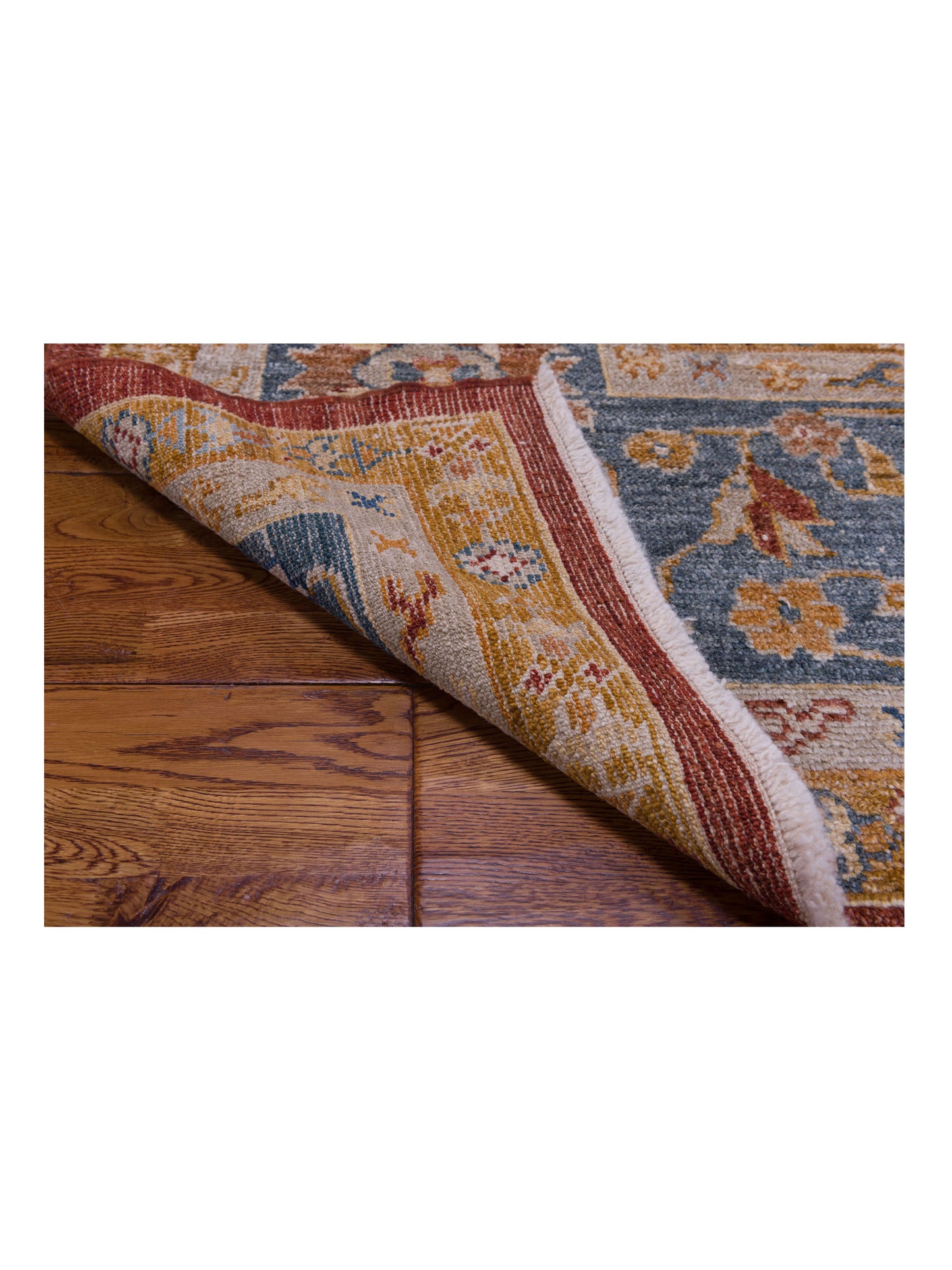 Angora Oushak 144473 Red Teal Blue 12.7x14.10 Hand Knotted Rug