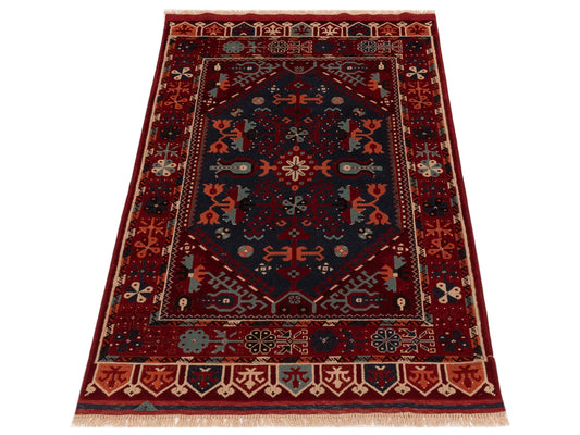 Turkish Shirwan 145216 Charcoal Red 3.10x6 Hand Knotted Rug