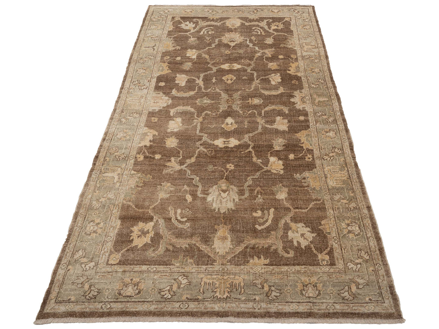 Angora Oushak 118240 Brown Green 6.4x12.3 Hand Knotted Rug