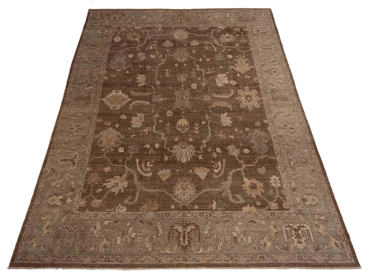 Angora Oushak 129077 Brown Green 13.2x16.2 Hand Knotted Rug
