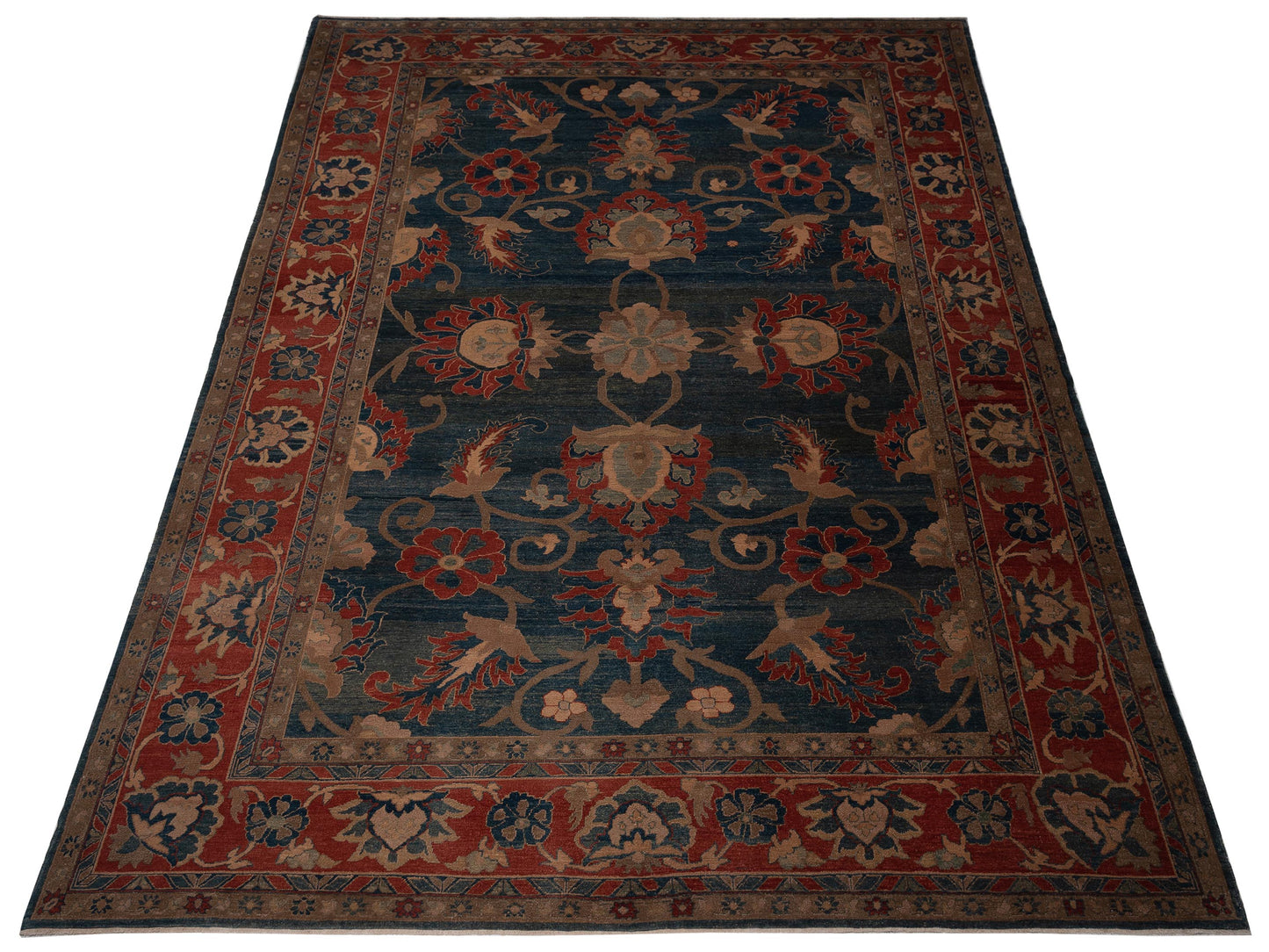 Turkish Elvan 73603 Blue Rust 12.6x17.5 Hand Knotted Rug