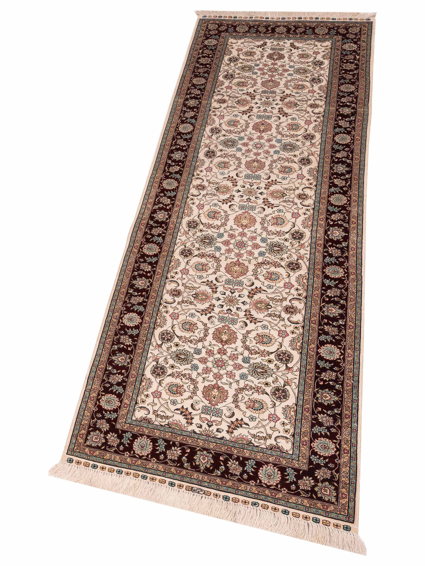 Pure Silk 122462 Ivory Red 2.7x8.3 Hand Knotted Rug