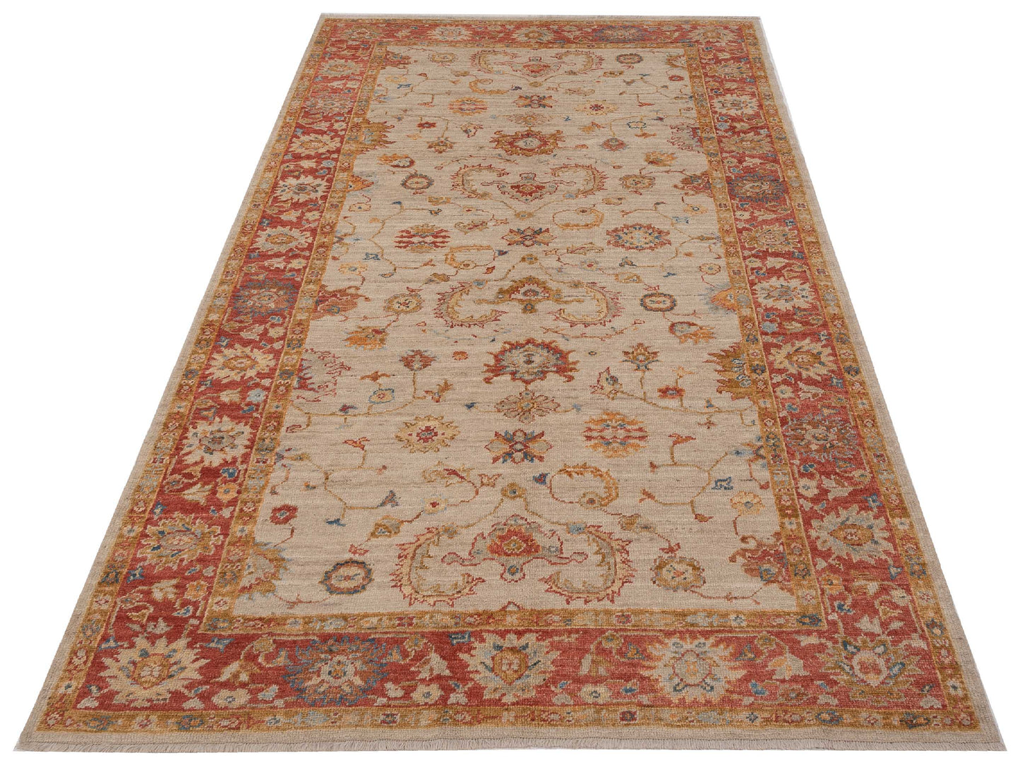 Angora Oushak 128442 Ivory Red 6.2x11.9 Hand Knotted Rug