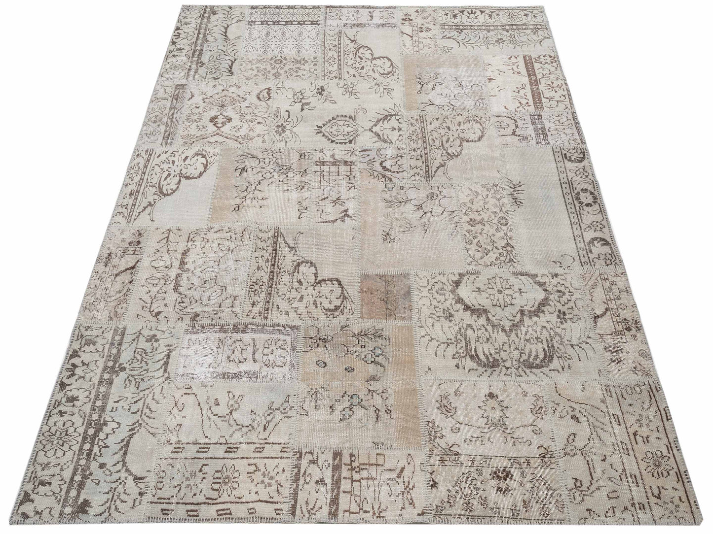 Turkish Vestige Patchwork 142765 Silver 8.1x10 Hand Knotted Rug