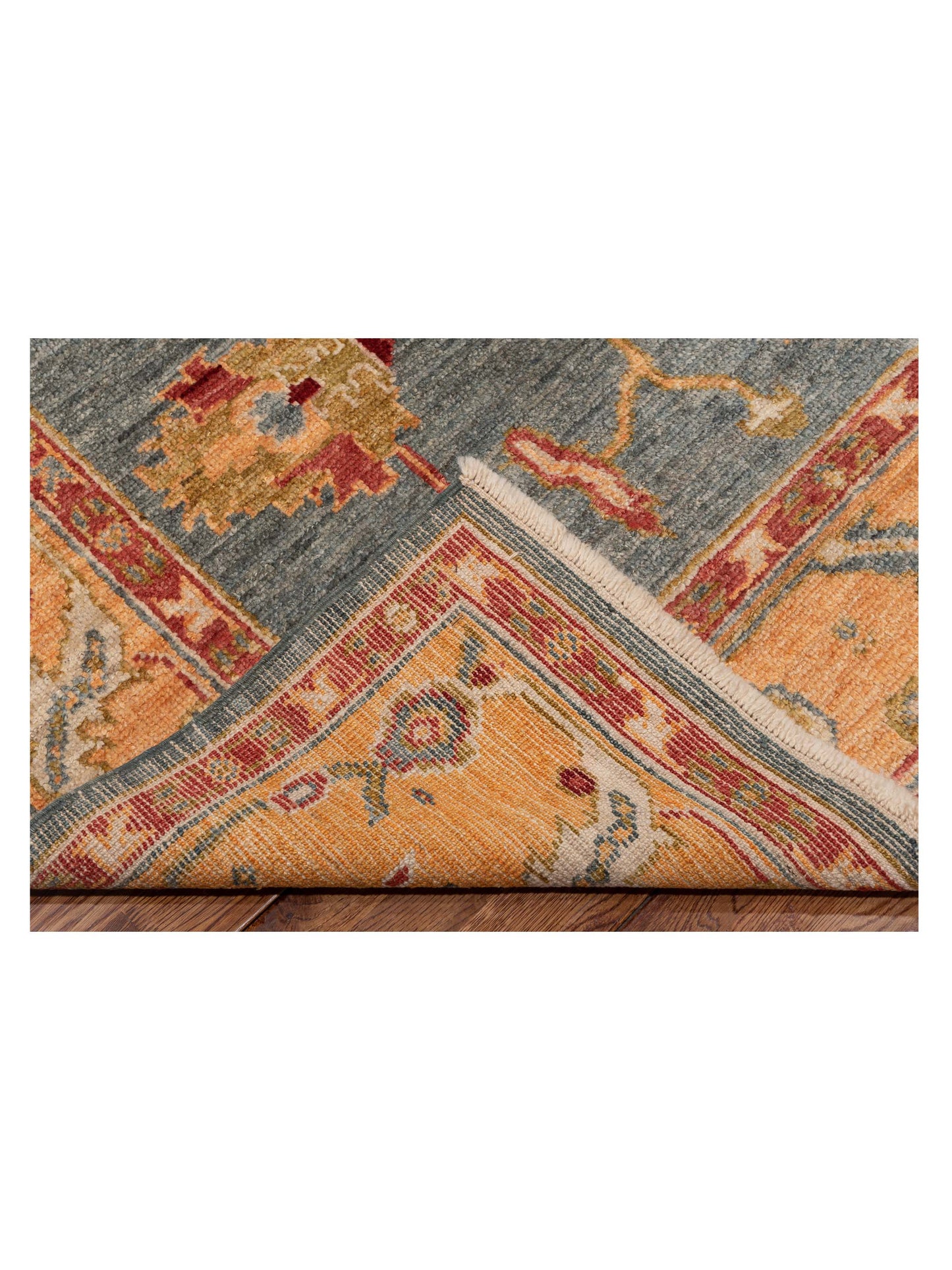 Angora Oushak 134541 Teal Blue Gold 6.3x12 Hand Knotted Rug