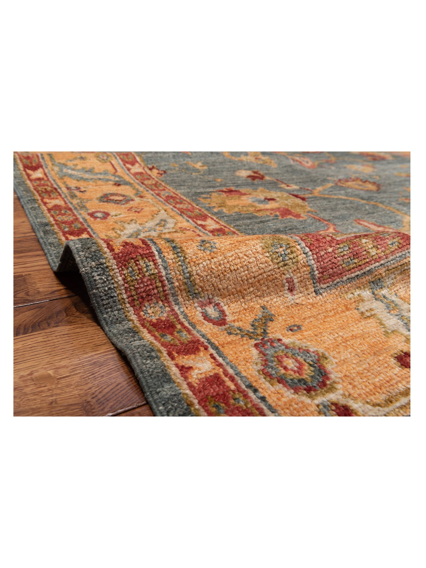 Angora Oushak 134541 Teal Blue Gold 6.3x12 Hand Knotted Rug