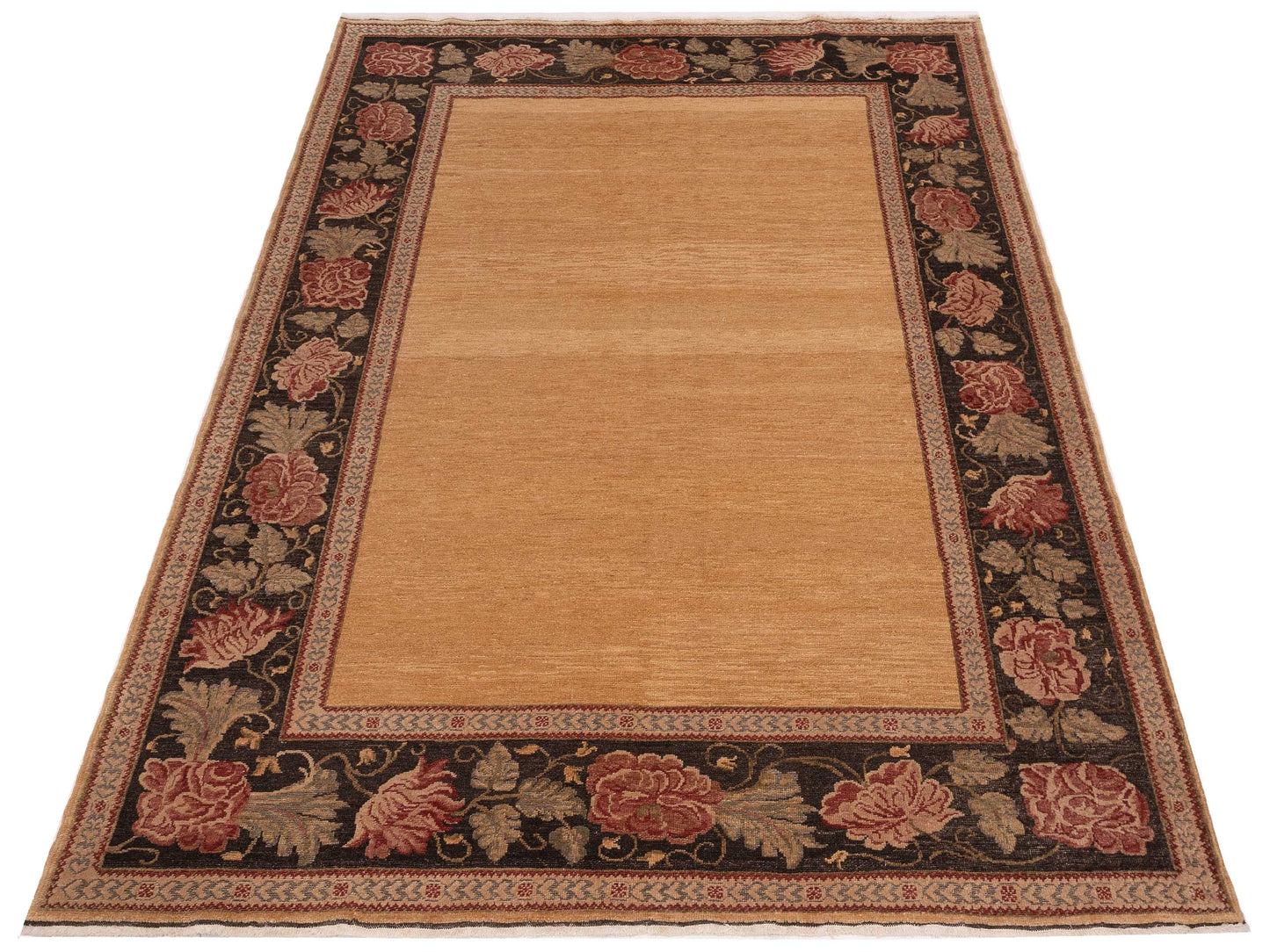 Turkish Elvan Firuz Gold Black 6.11x9.6 Hand Knotted Rug