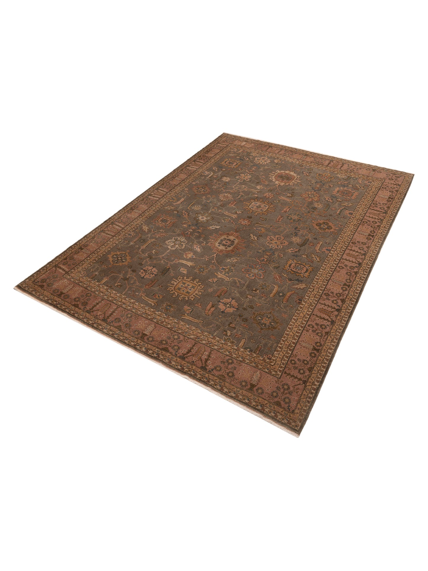 Turkish Elvan 75299 Sage Green Copper 11.5x15.2 Hand Knotted Rug
