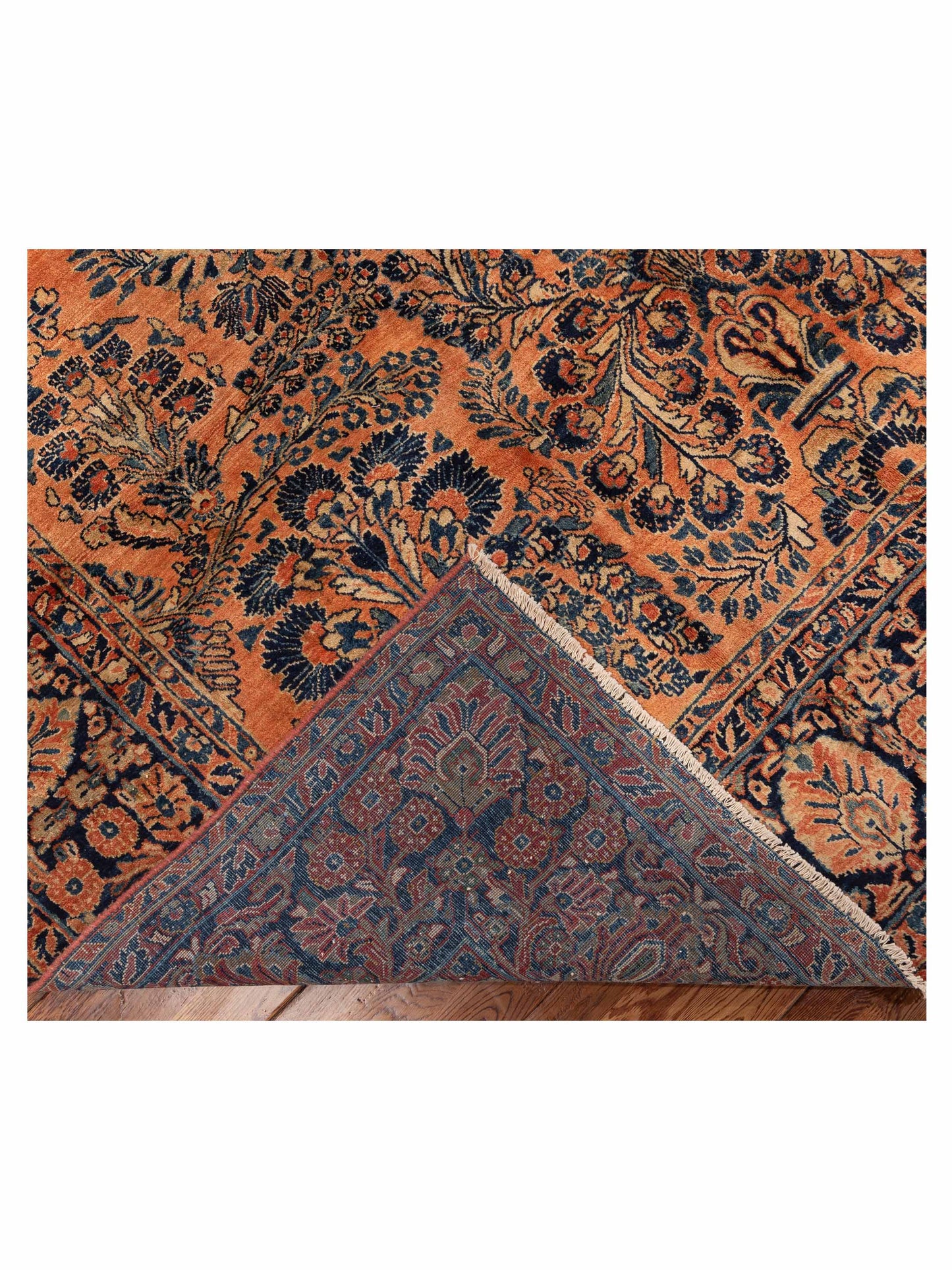 Persian 154327 Orange Blue 7.8x10.8 Hand Knotted Rug