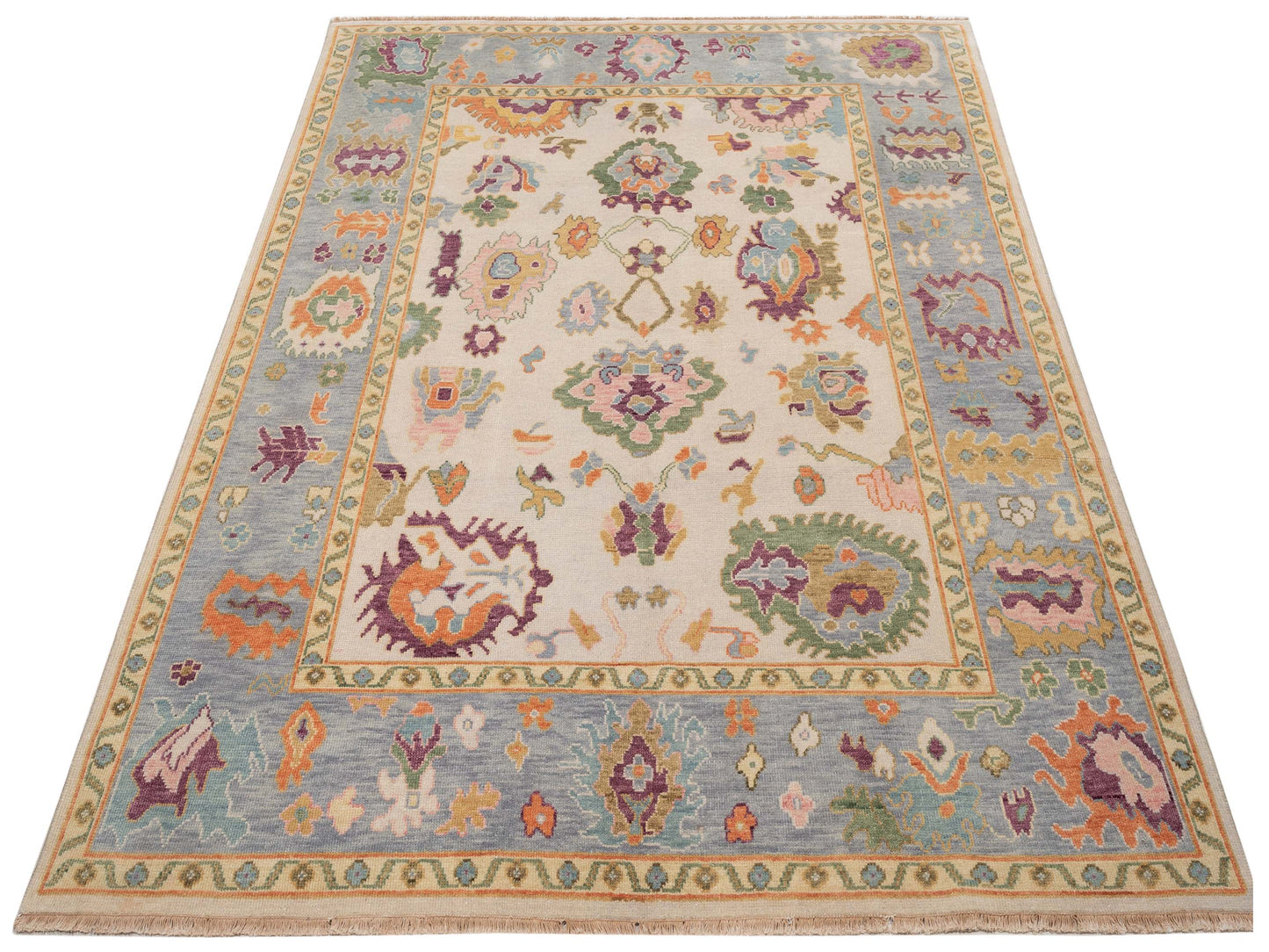 Oushak Shah 146793 Ivory Silver 7.10x9.10 Hand Knotted Rug
