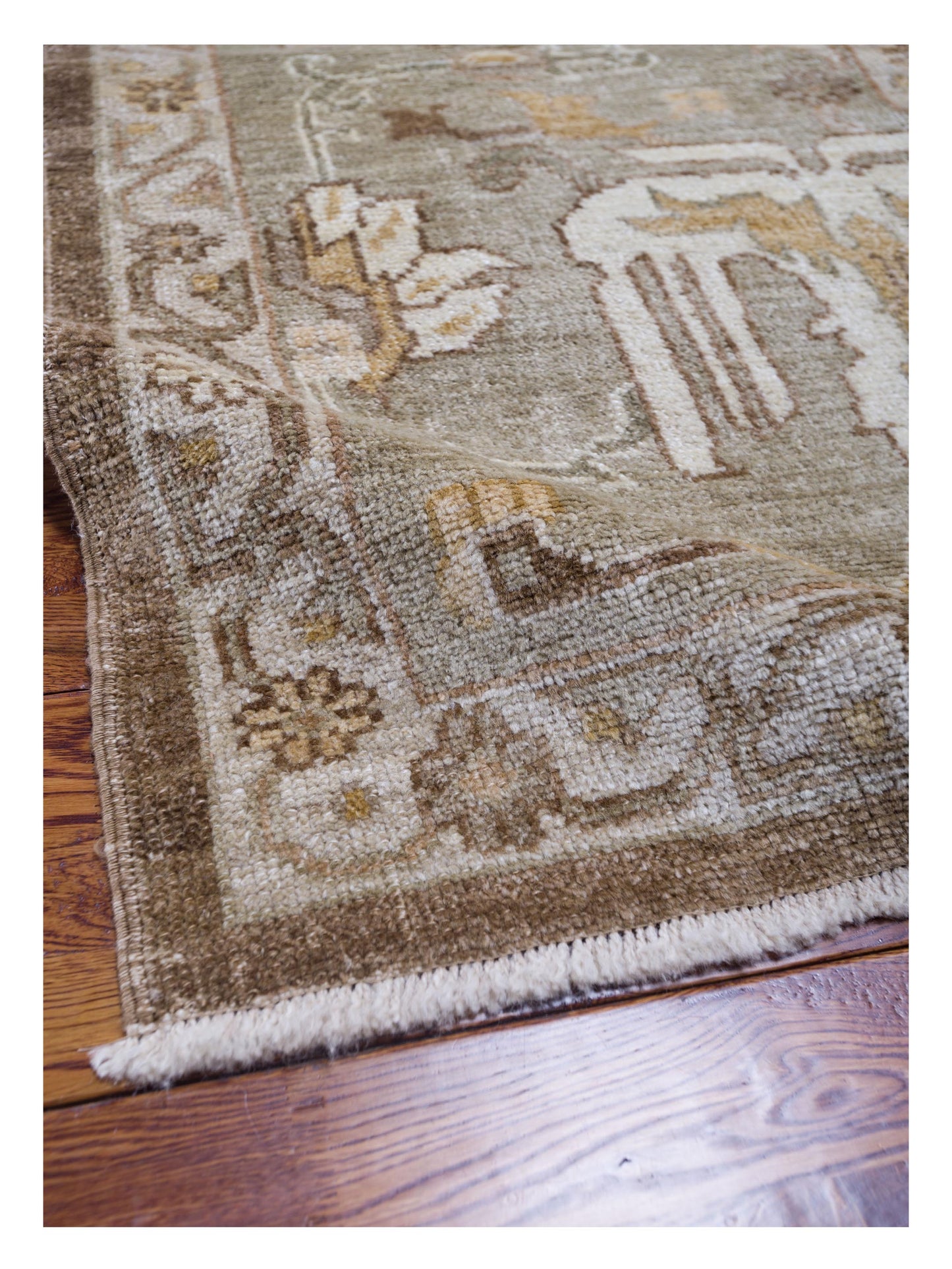 Angora Oushak 129080 Brown Green 14.7x18.4 Hand Knotted Rug