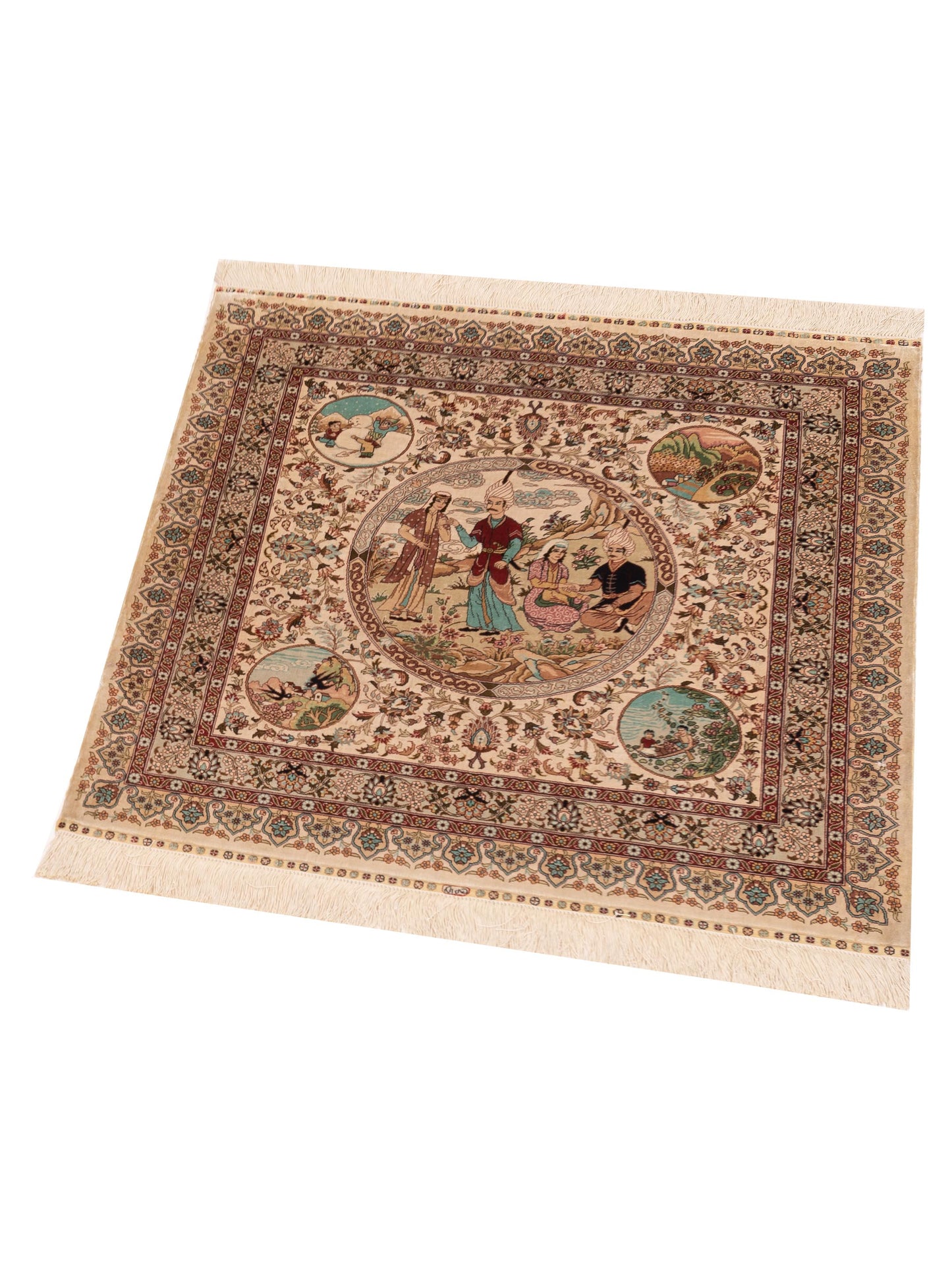 Pure Silk 125288 Ivory Beige 3.1x3.1 Hand Knotted Rug