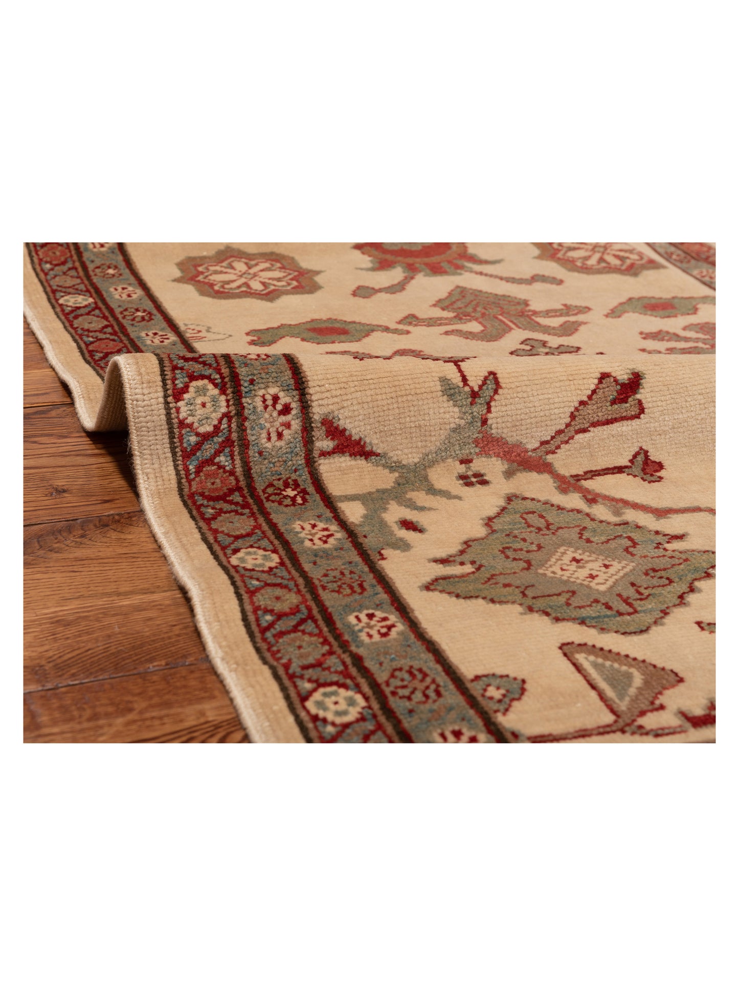 Antique Loom 147363 Ivory Green 3x11.1 Hand Knotted Rug