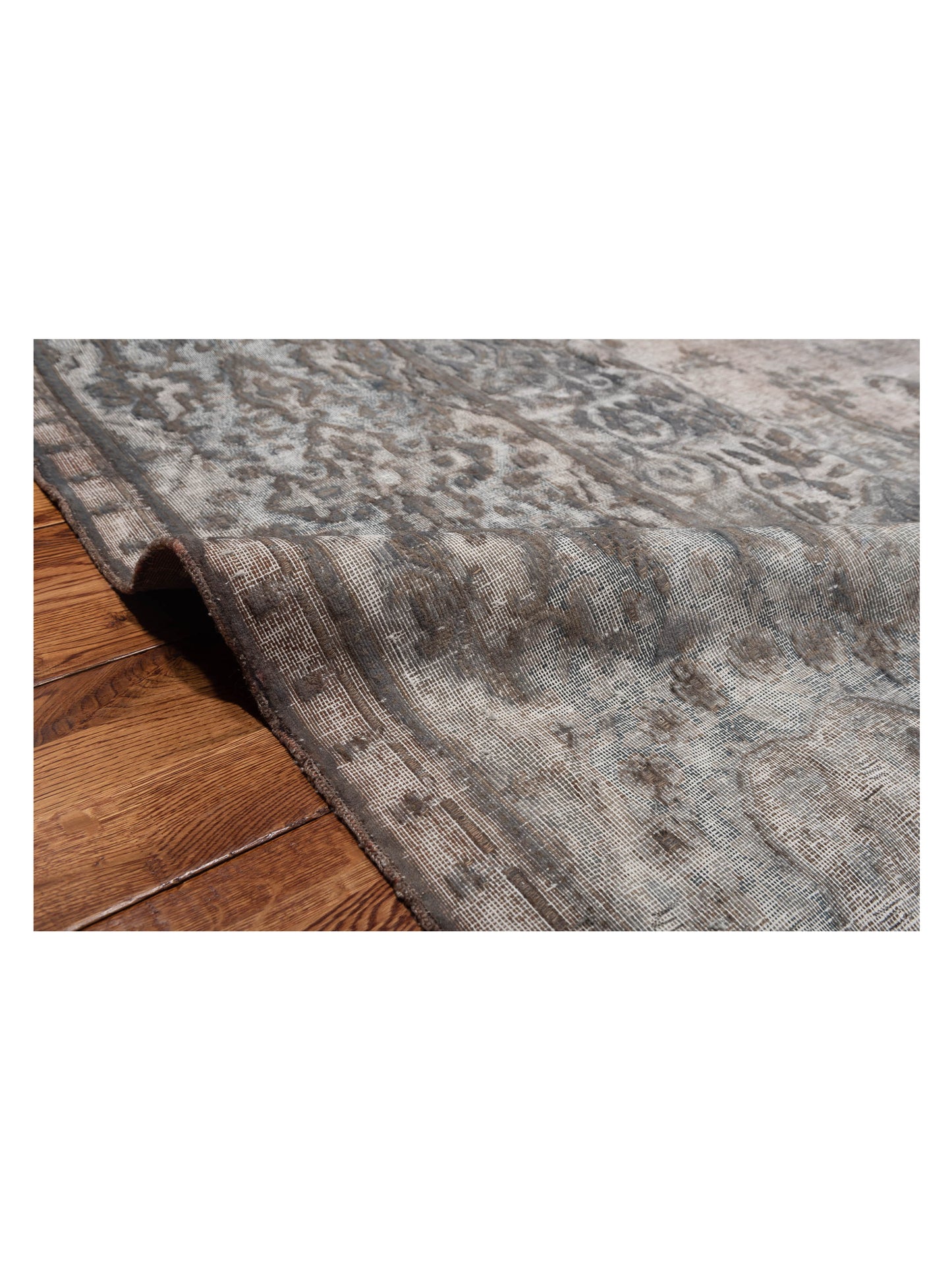 Vintage 130324 Gray 9.11x13.6 Hand Knotted Rug