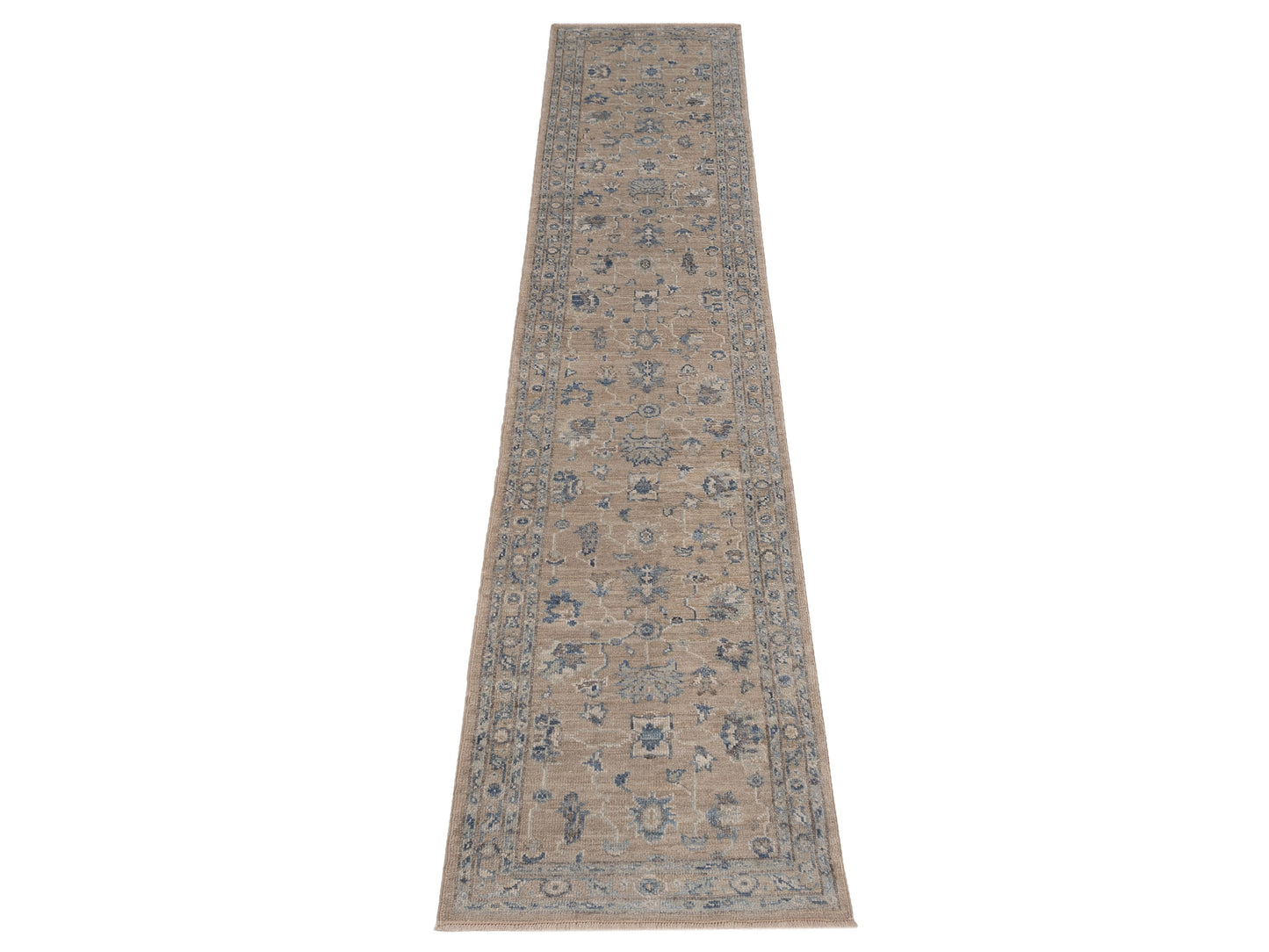 Angora Oushak 150413 Brown Blue 2.7x15.5 Hand Knotted Rug