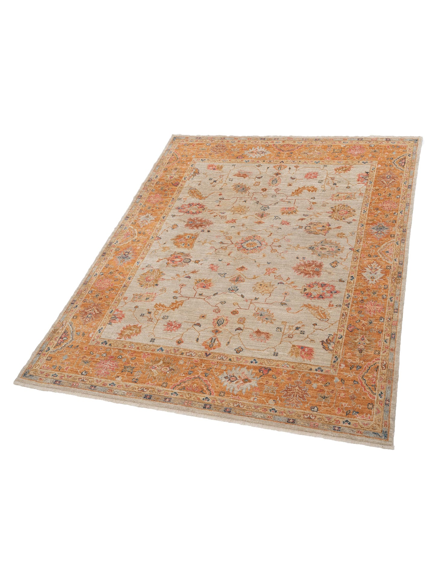 Angora Oushak 145825 Ivory Orange 8.3x9.8 Hand Knotted Rug