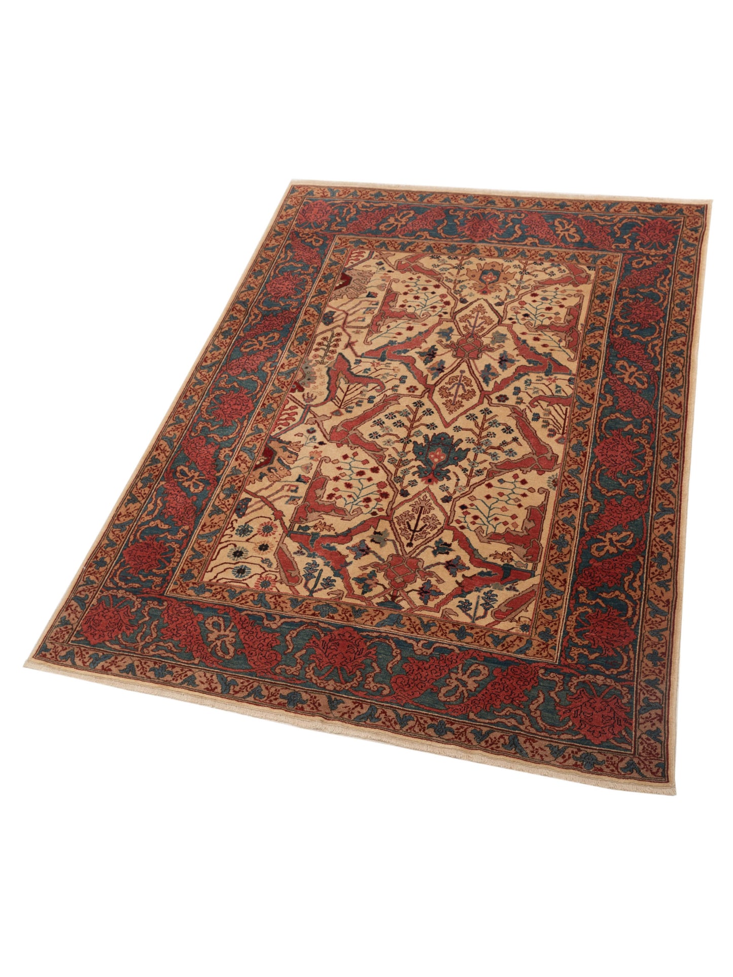 Antique Loom 120635 Beige Blue 6.7x8.5 Hand Knotted Rug