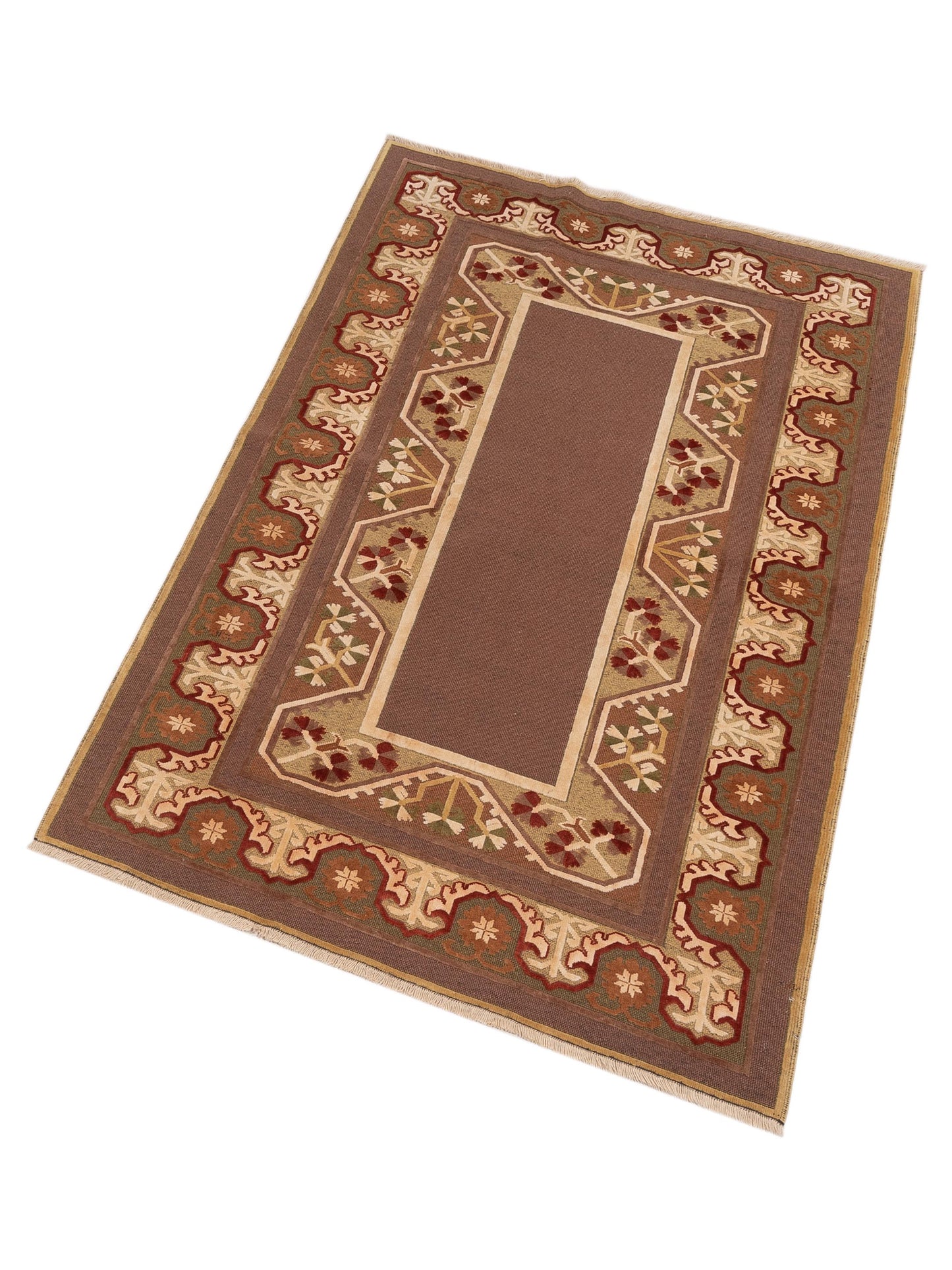 Milas 146213 Brown Green 5.3x8.3 Hand Knotted Rug