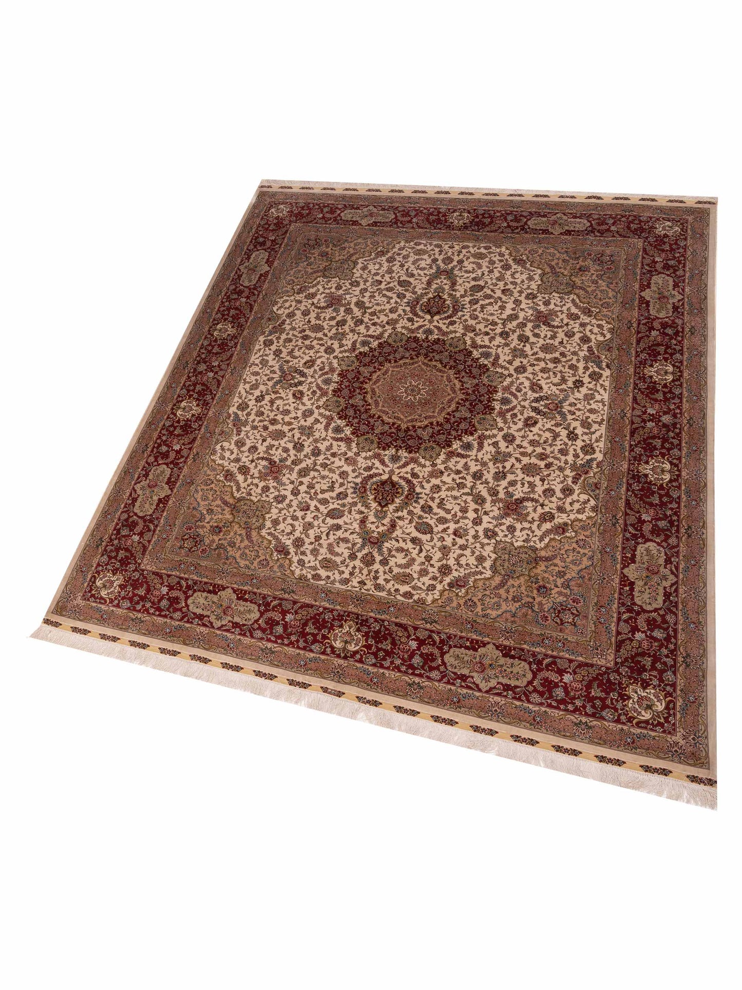 Pure Silk 112968 Ivory Red 8.1x10.2 Hand Knotted Rug