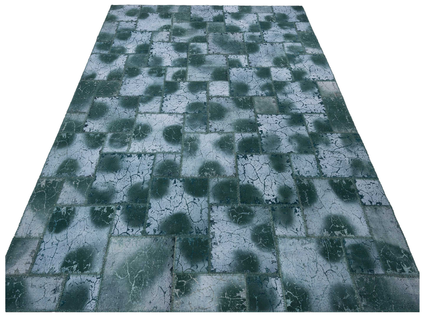 Turkish Vestige Patchwork 129787 Green 9.10x13.2 Hand Knotted Rug