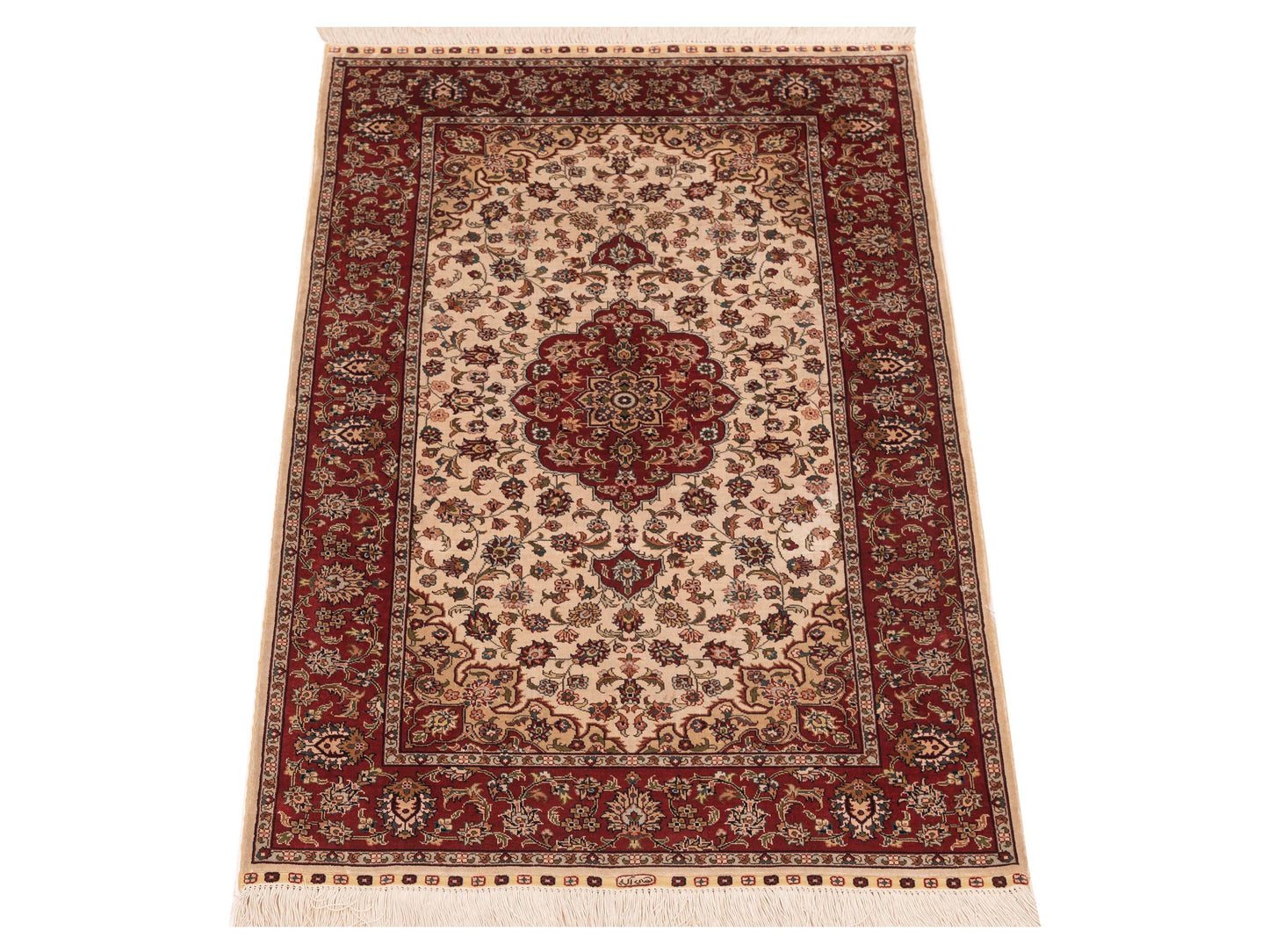 Pure Silk 98274 Ivory Red 2.4x4 Hand Knotted Rug