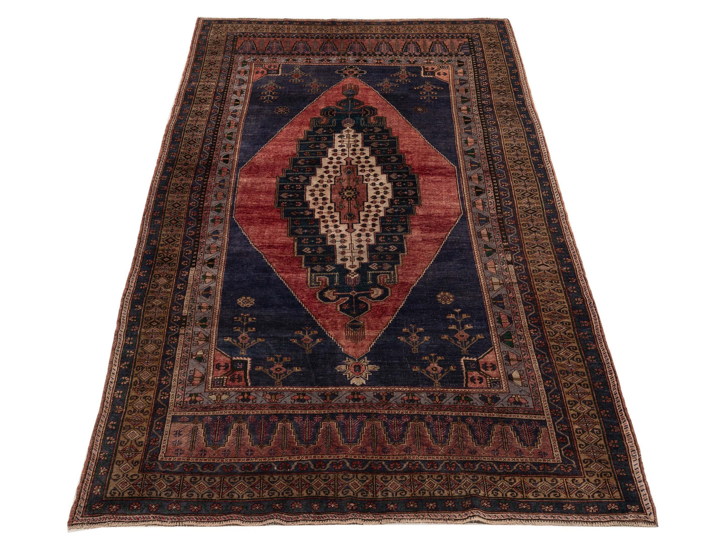 Old Anatolian 154132 Red Blue 5.11x10.8 Hand Knotted Rug