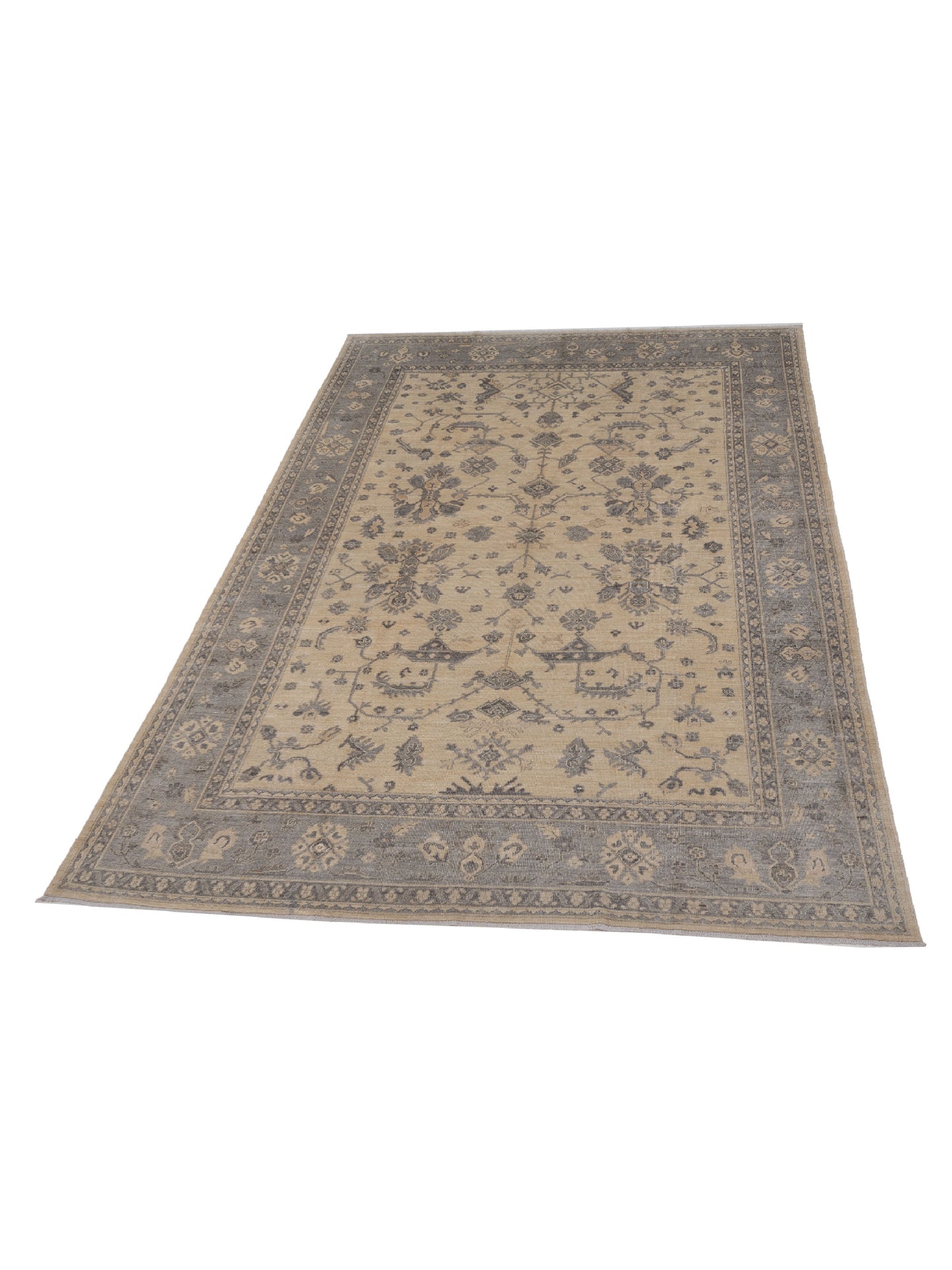 Anadol Oushak 125952 Ivory Gray 9.10x13.9 Hand Knotted Rug