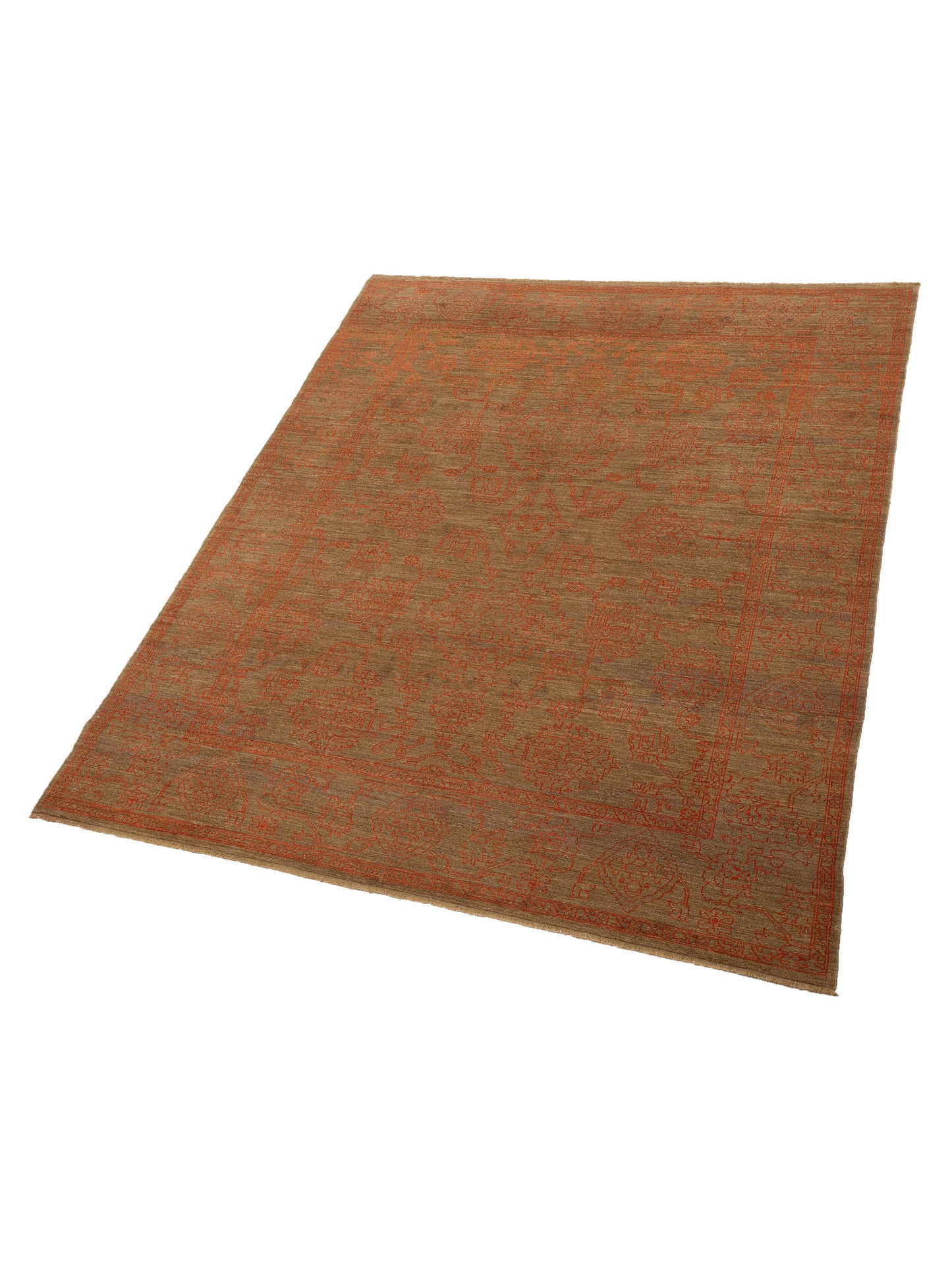 Defne Jade Brown Orange 8.2x9.10 Hand Knotted Rug