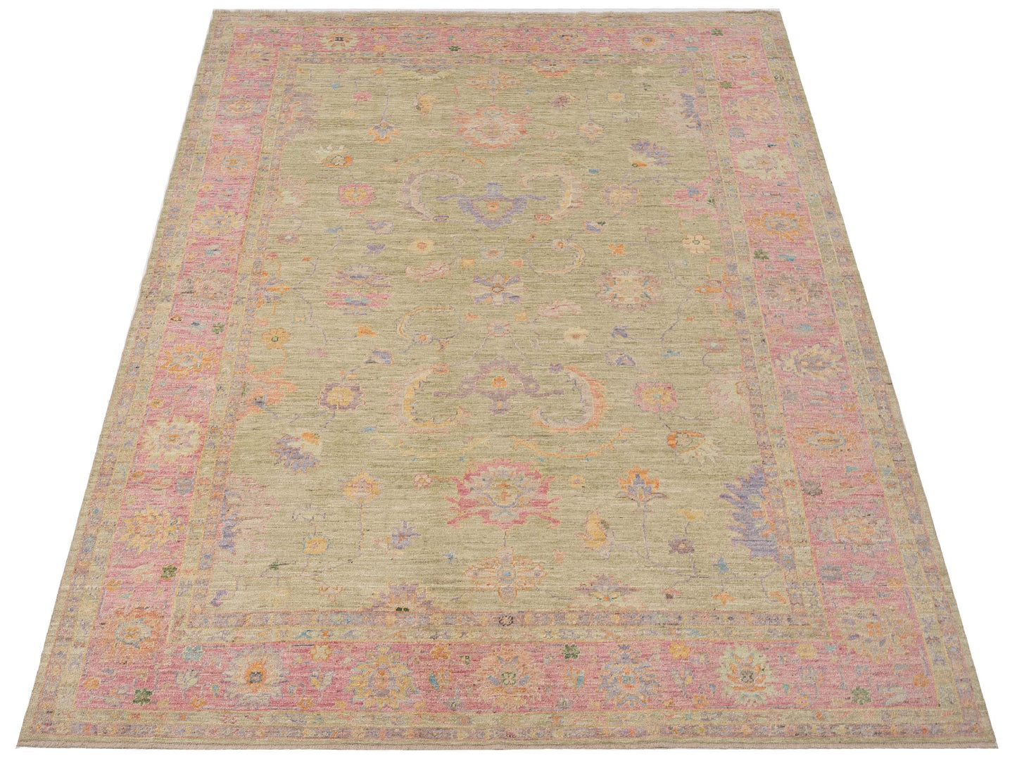 Angora Oushak 149678 Green Pink 10x13.6 Hand Knotted Rug