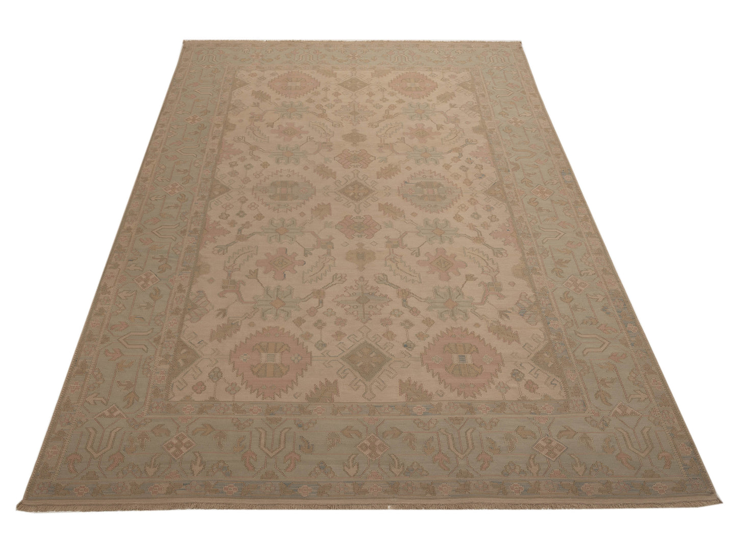 Transilvanian Kilim 73793 Ivory Green 11.3x15.7 Hand Woven Rug