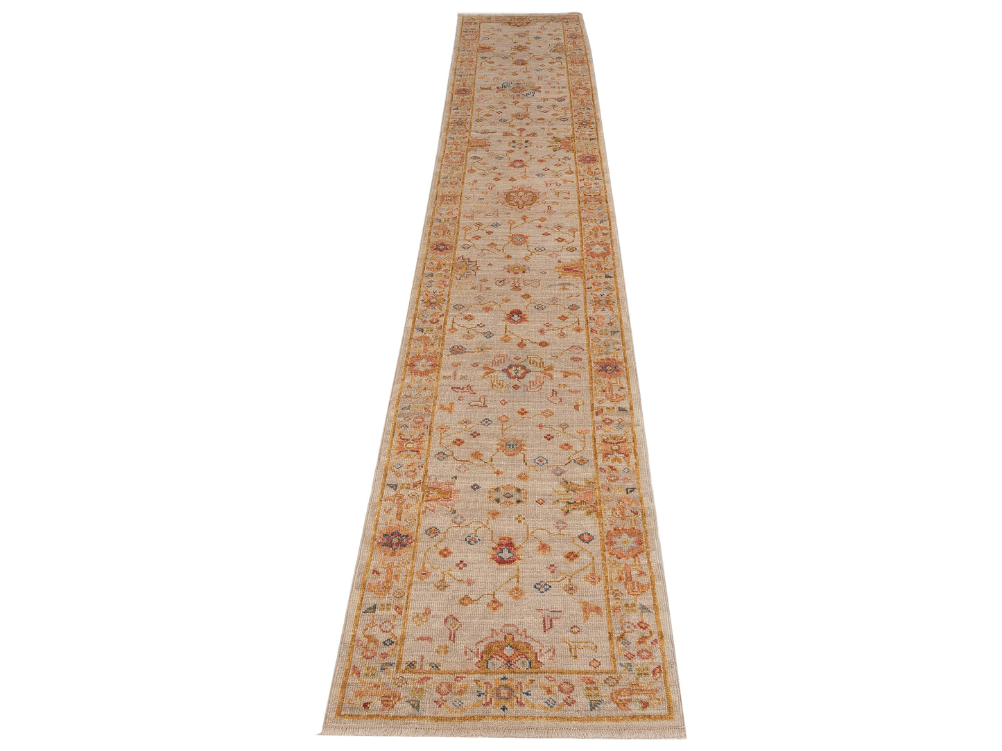 Angora Oushak 146492 Ivory Silver 2.7x15.8 Hand Knotted Rug