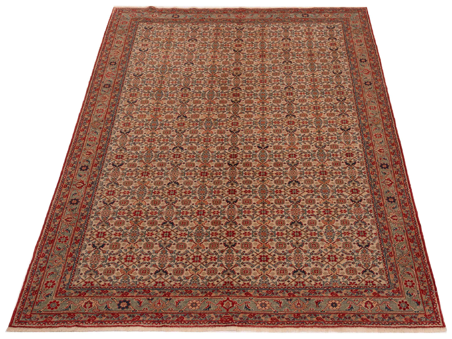 Antique Loom 147390 Ivory Sage Green 6.9x8.4 Hand Knotted Rug