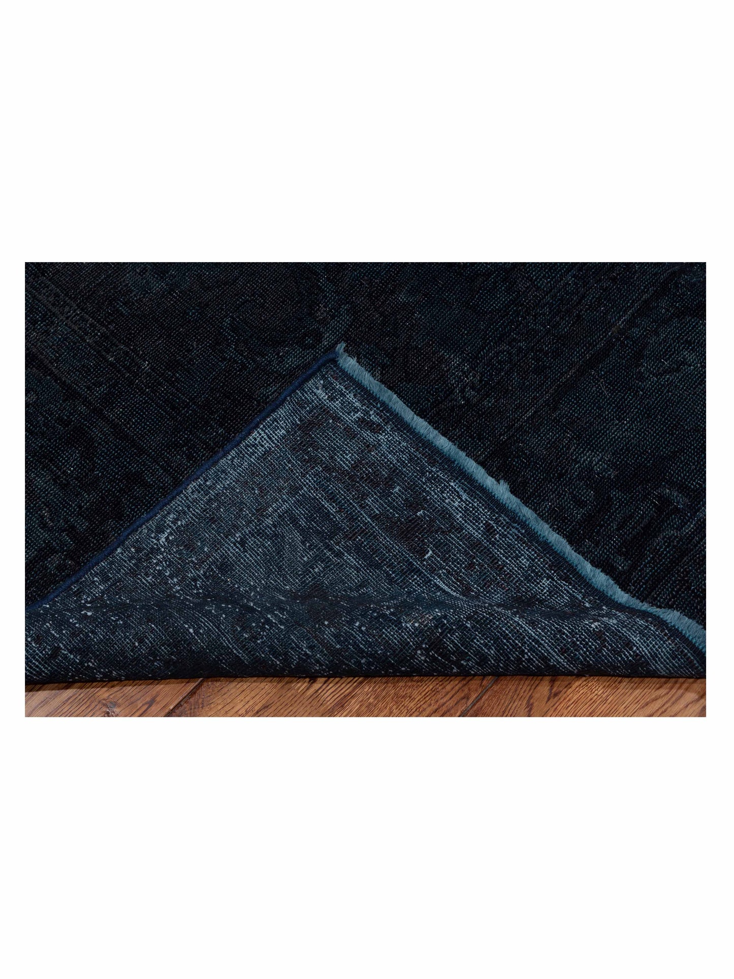 Vintage 68289 Black Blue 8x9.3 Hand Knotted Rug