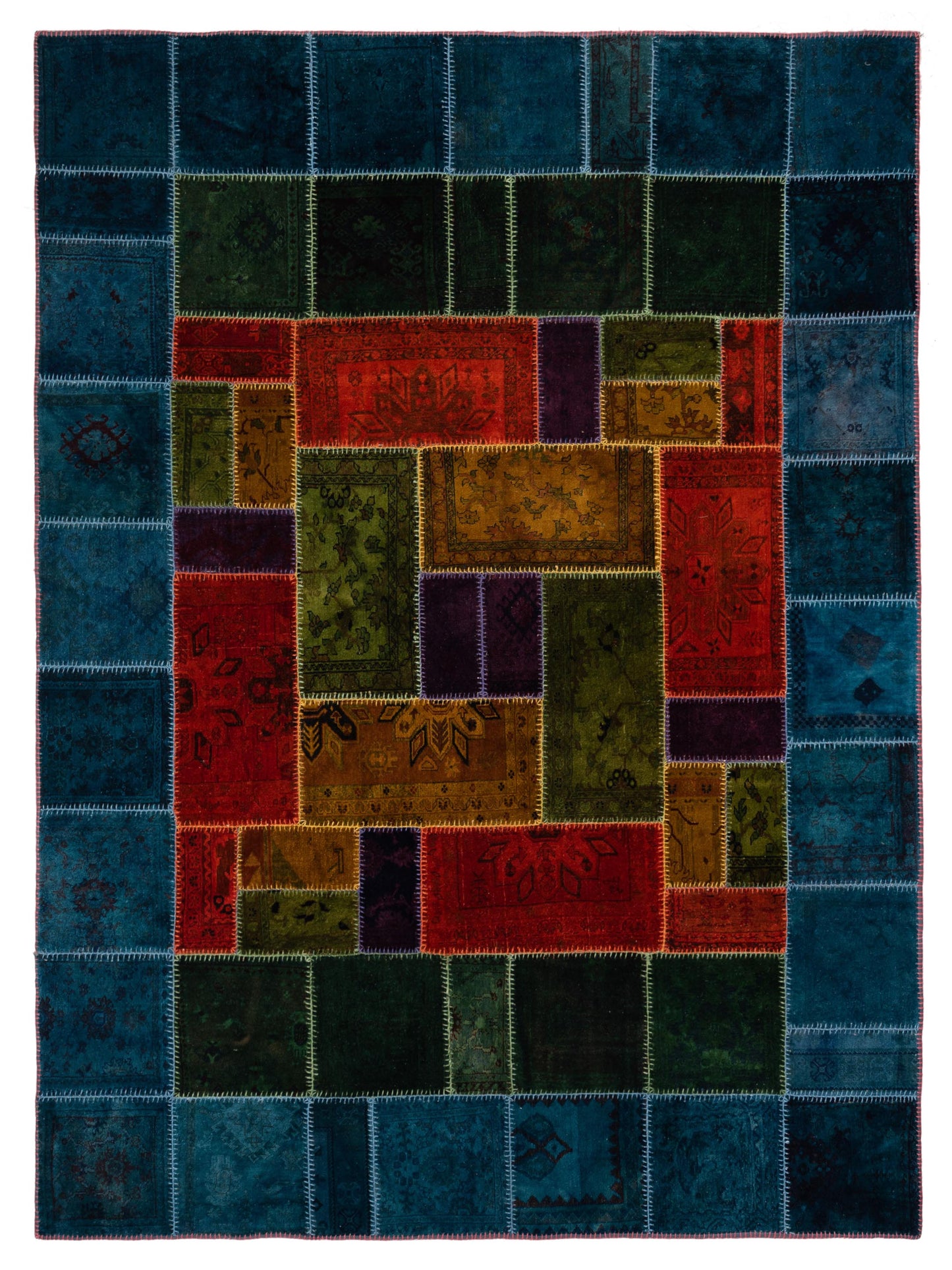 Pasha Turkish Vestige Patchwork  Blue Green Contemporary