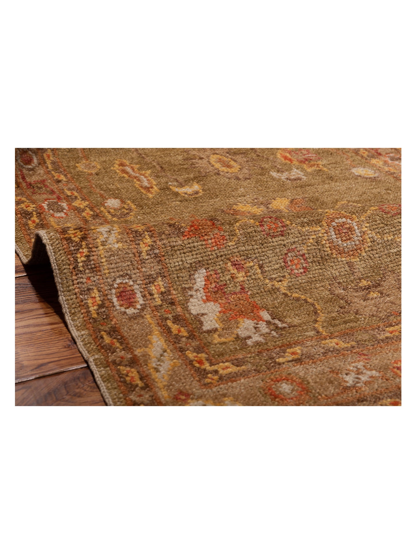 Angora Oushak 108978 Green Light Brown 2.7x12 Hand Knotted Rug