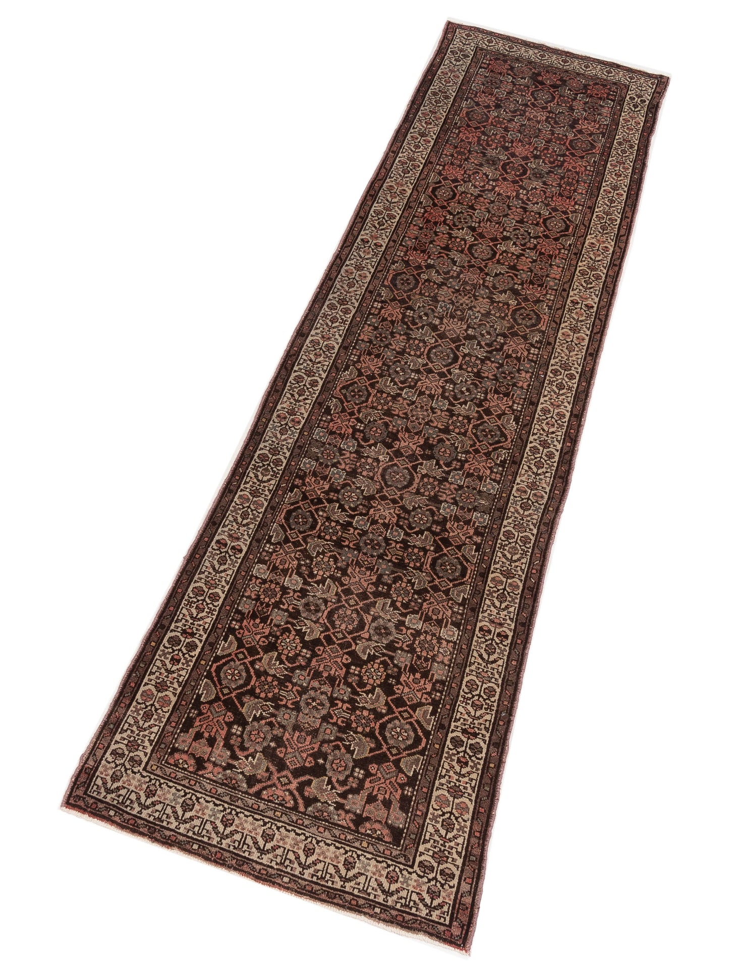 Persian 85744 Dark Brown Ivory 3.3x12.1 Hand Knotted Rug