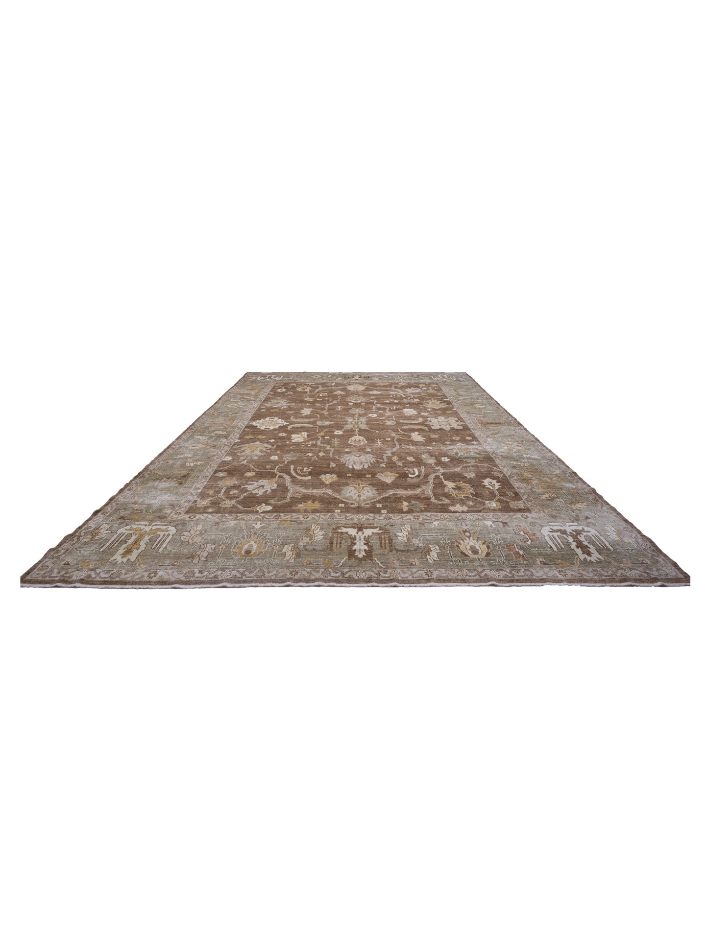 Angora Oushak 129080 Brown Green 14.7x18.4 Hand Knotted Rug