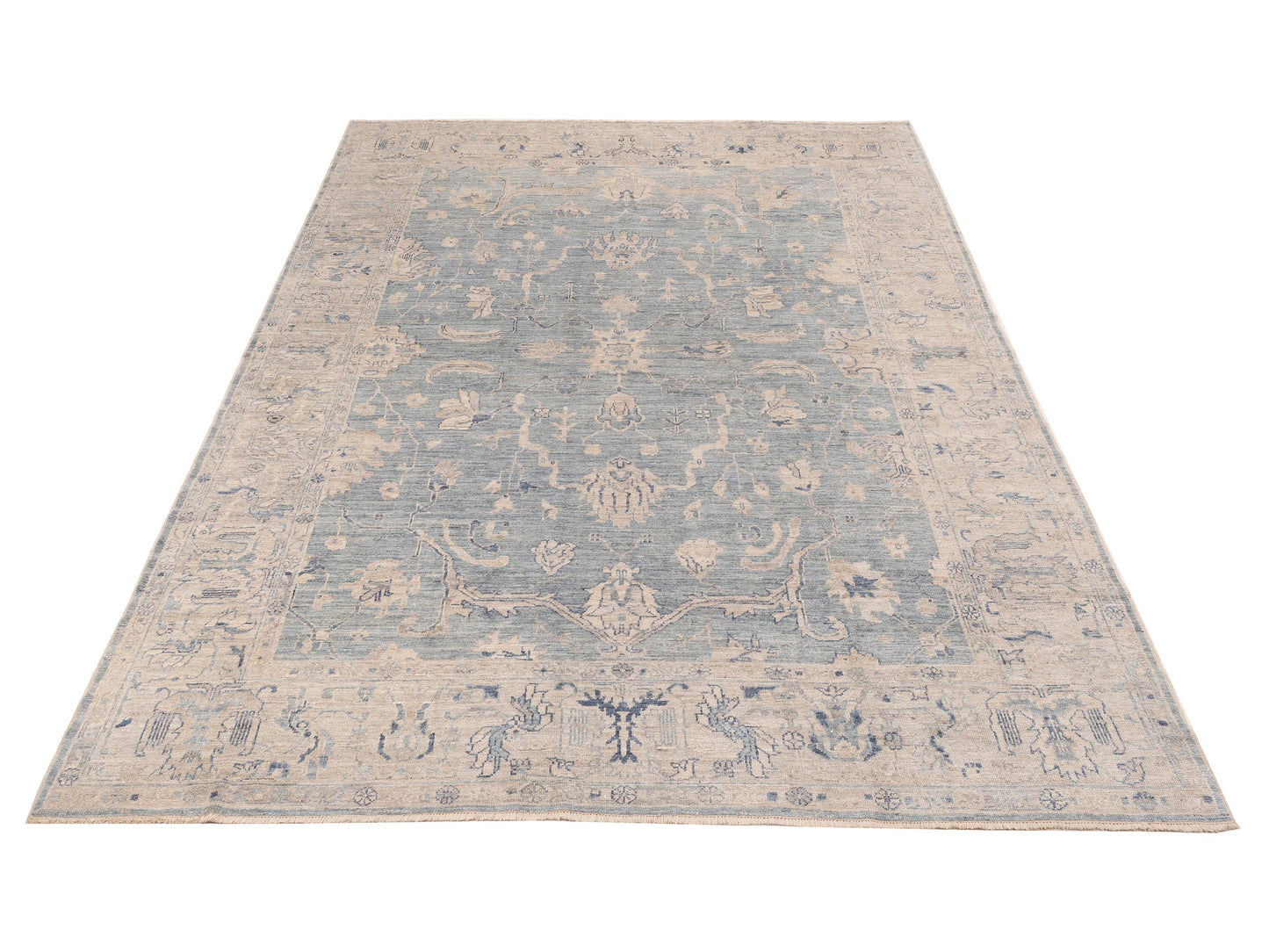 Angora Oushak 153690 Blue Ivory 9.10x13.4 Hand Knotted Rug