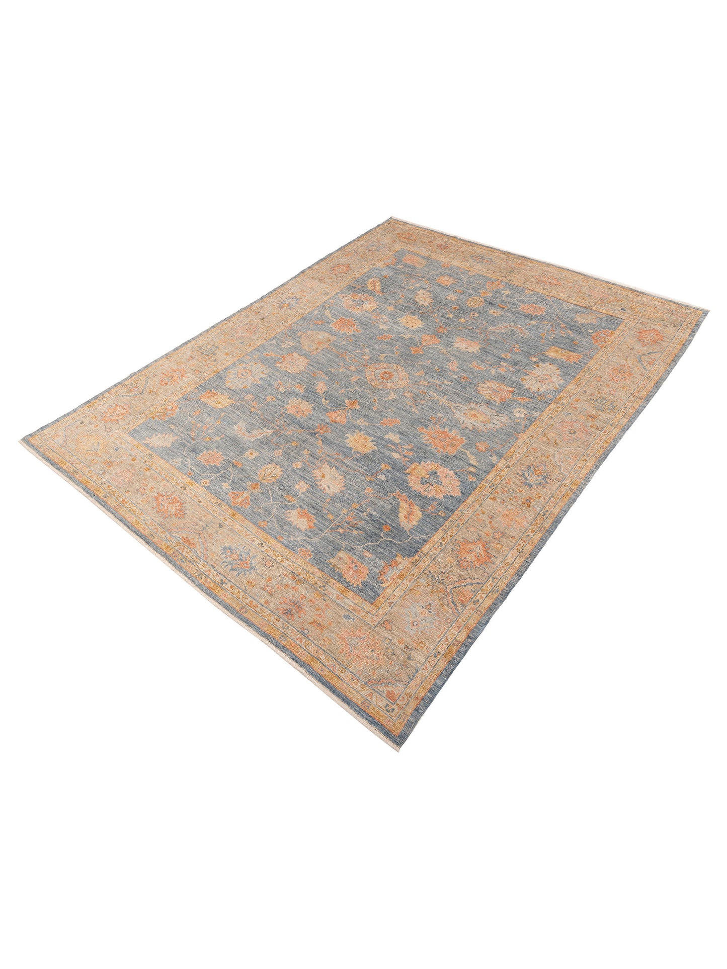 Angora Oushak 149268 Teal Blue Light Brown 9.10x12.9 Hand Knotted Rug