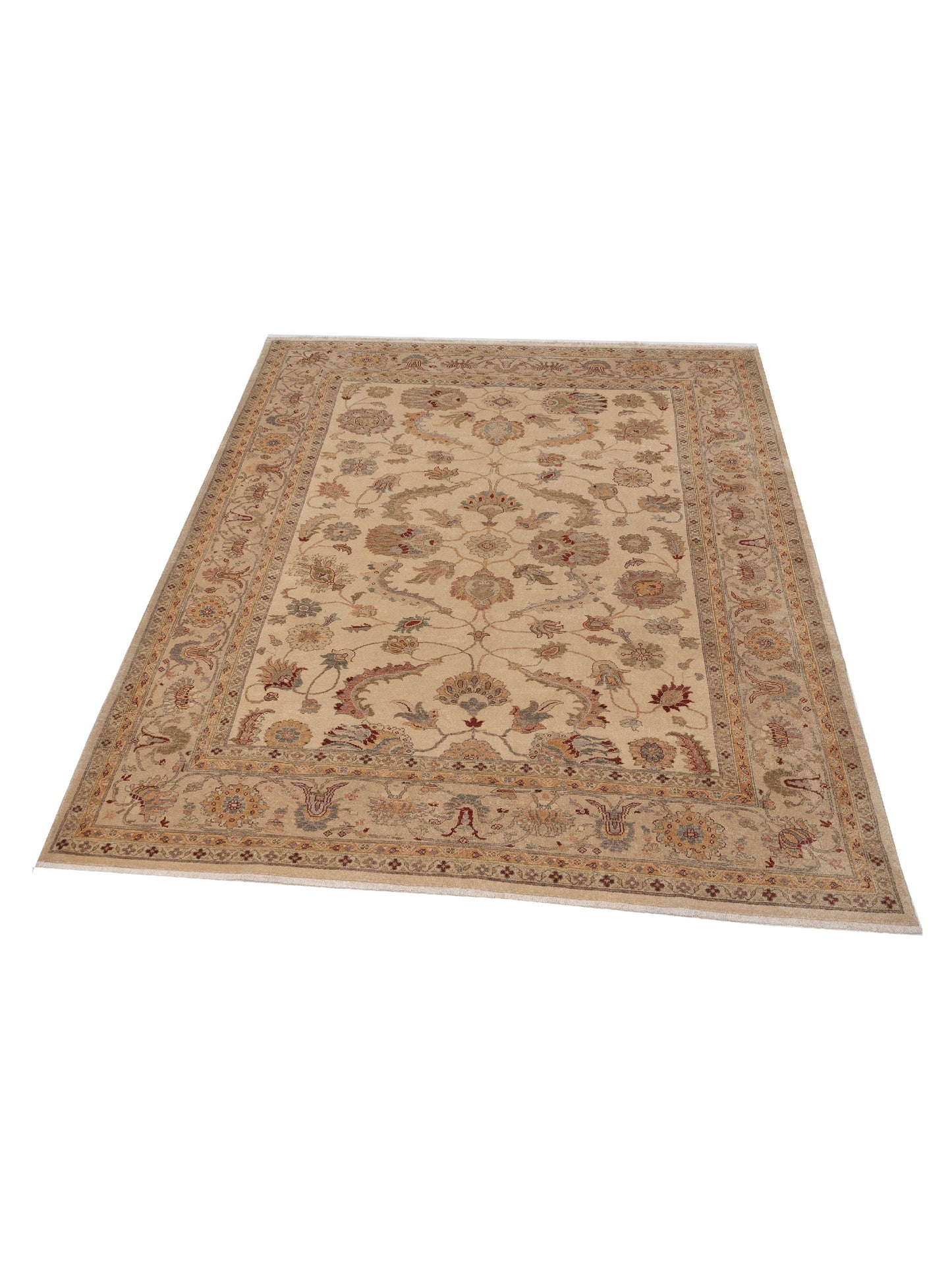 Turkish Elvan 76426 Ivory Beige 9.7x12.2 Hand Knotted Rug