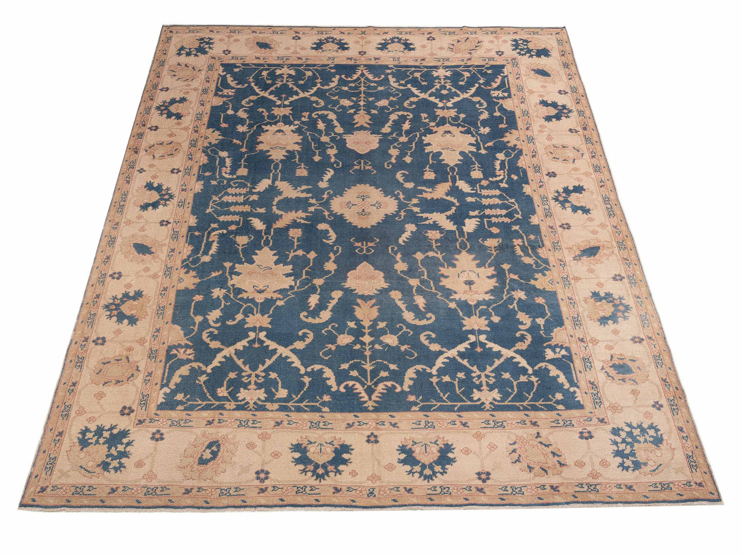 Angora Oushak 75065 Navy Beige 9.2x11.3 Hand Knotted Rug