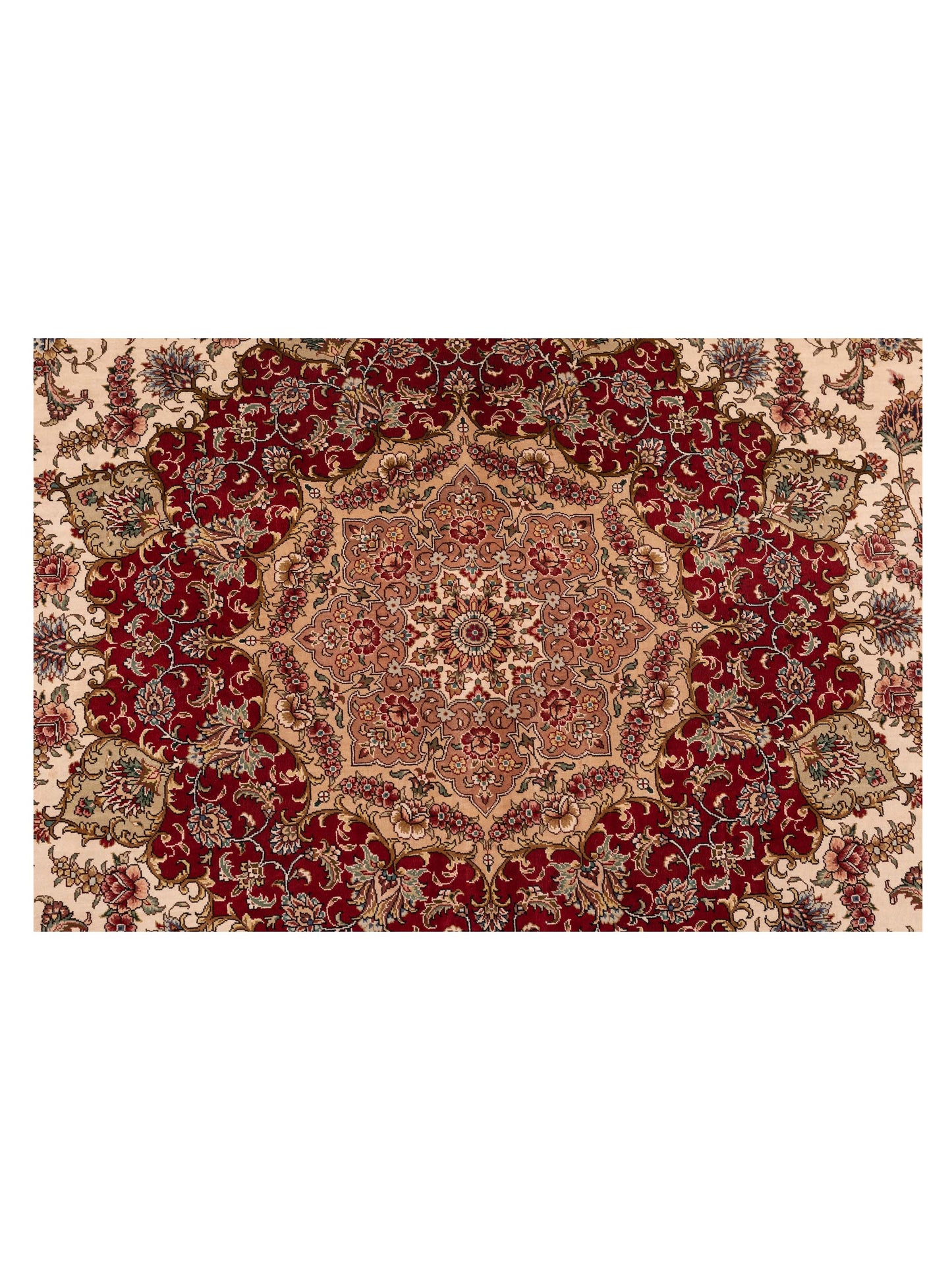 Pure Silk 112968 Ivory Red 8.1x10.2 Hand Knotted Rug