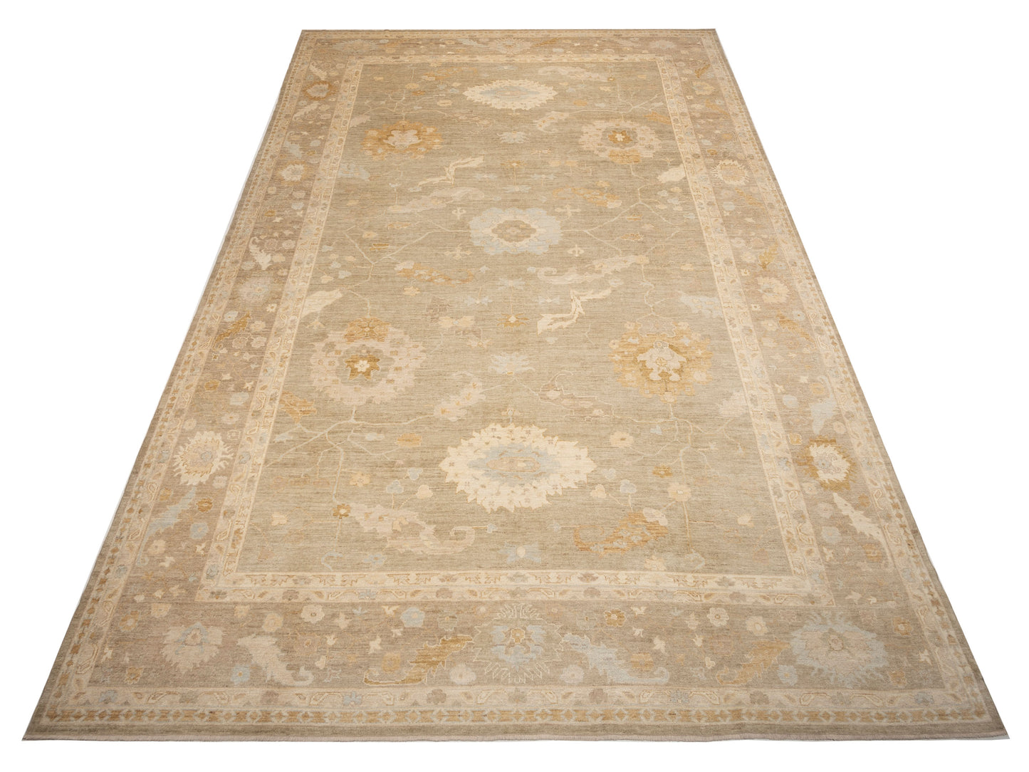 Angora Oushak 129092 Green Brown 14.5x21.10 Hand Knotted Rug