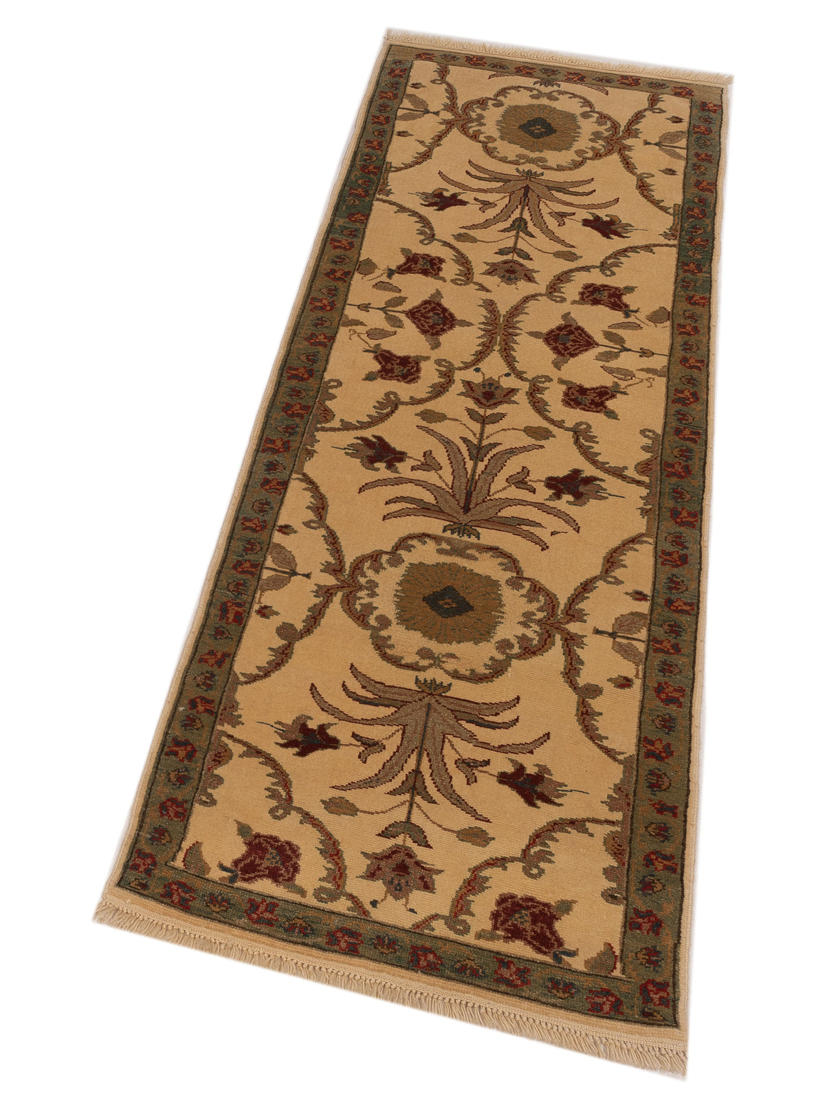 Antique Loom 104492 Ivory Green 2.10x8.6 Hand Knotted Rug