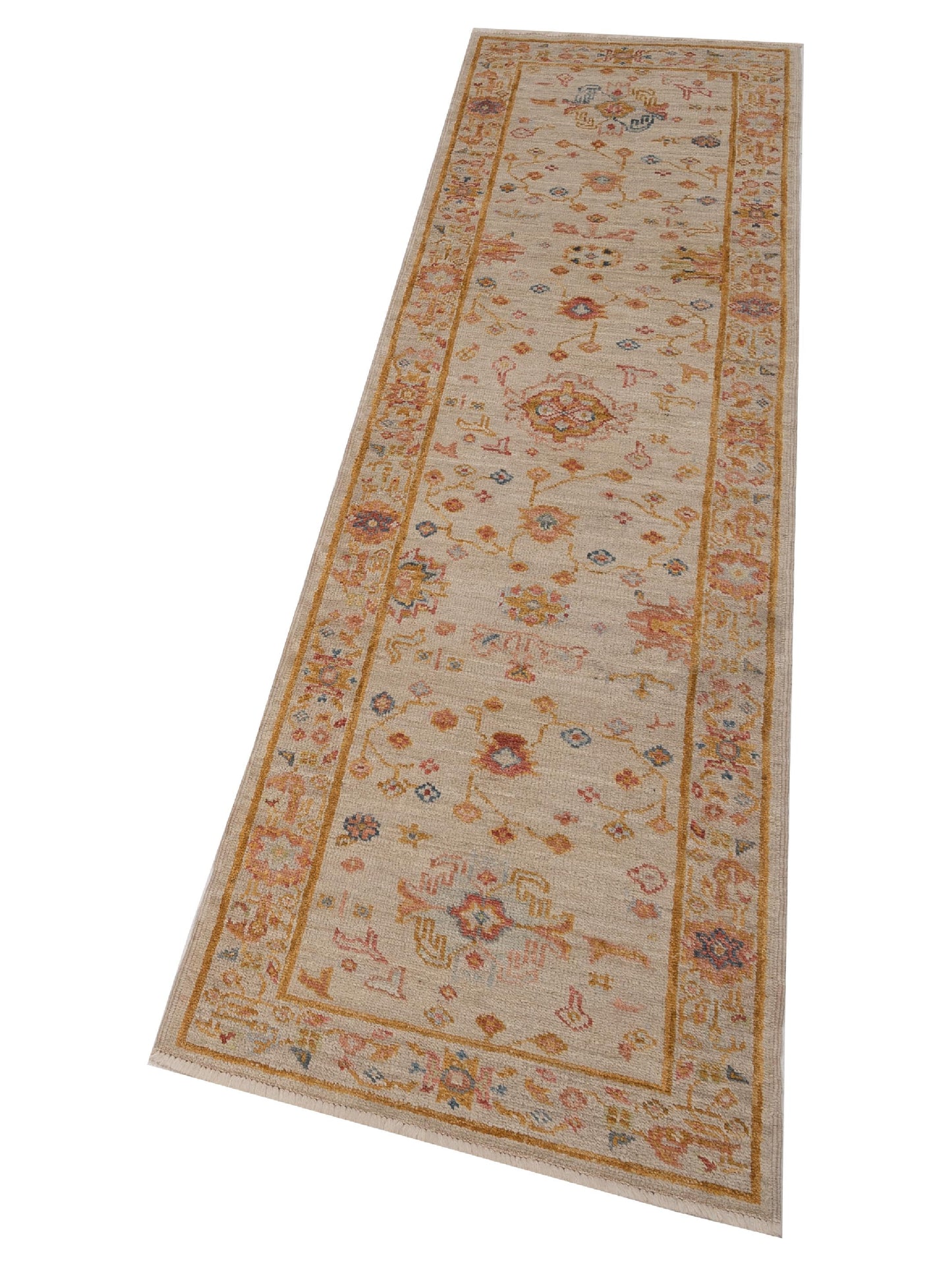 Angora Oushak 148281 Ivory Silver 2.6x9.9 Hand Knotted Rug