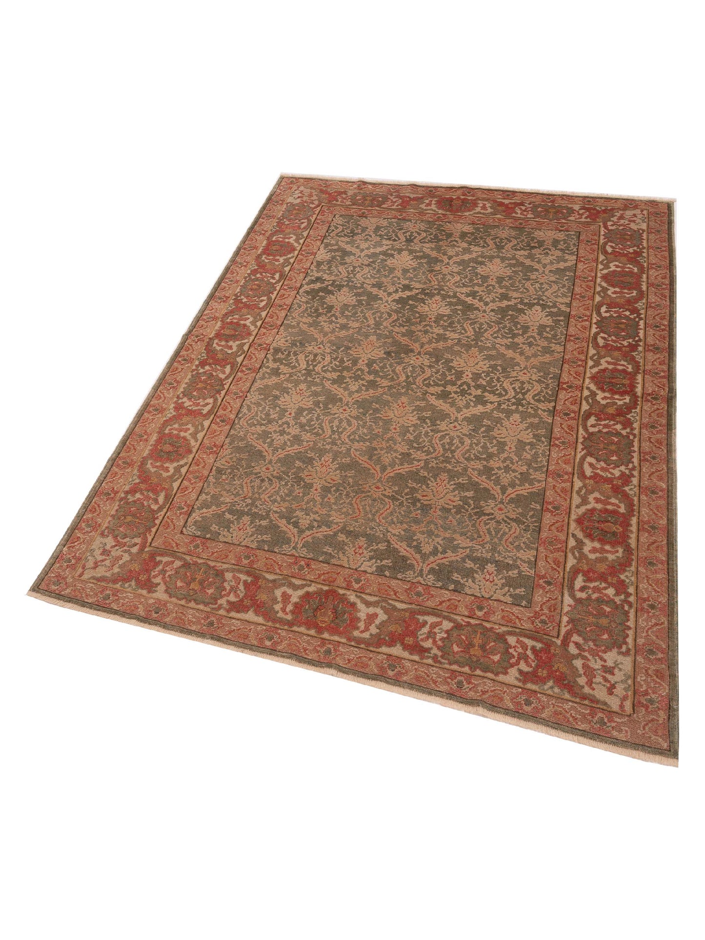 Antique Loom 147372 Green Ivory 5.10x8.7 Hand Knotted Rug